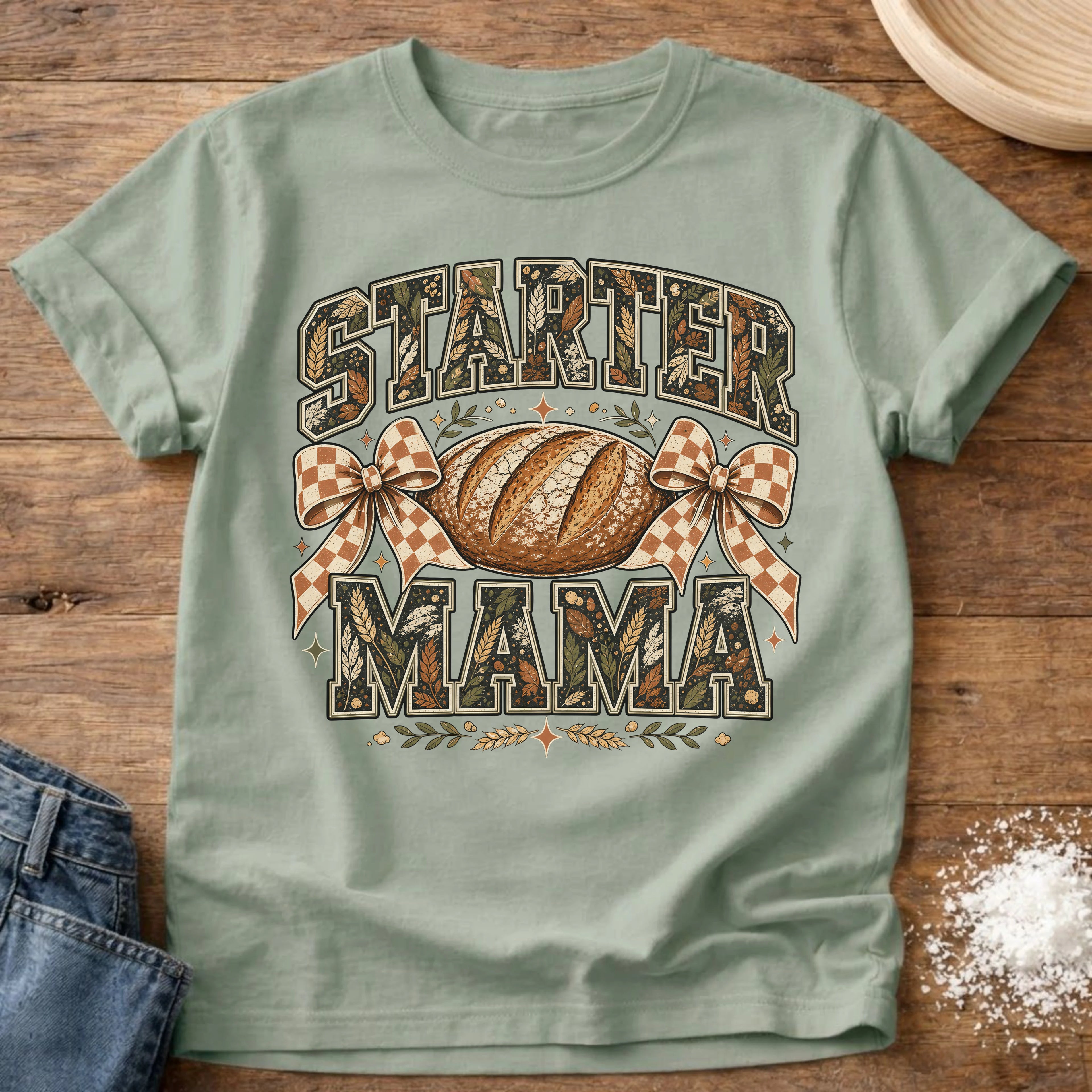 Knead More Fun Fall Starter Mama sourdough t-shirt in Bay