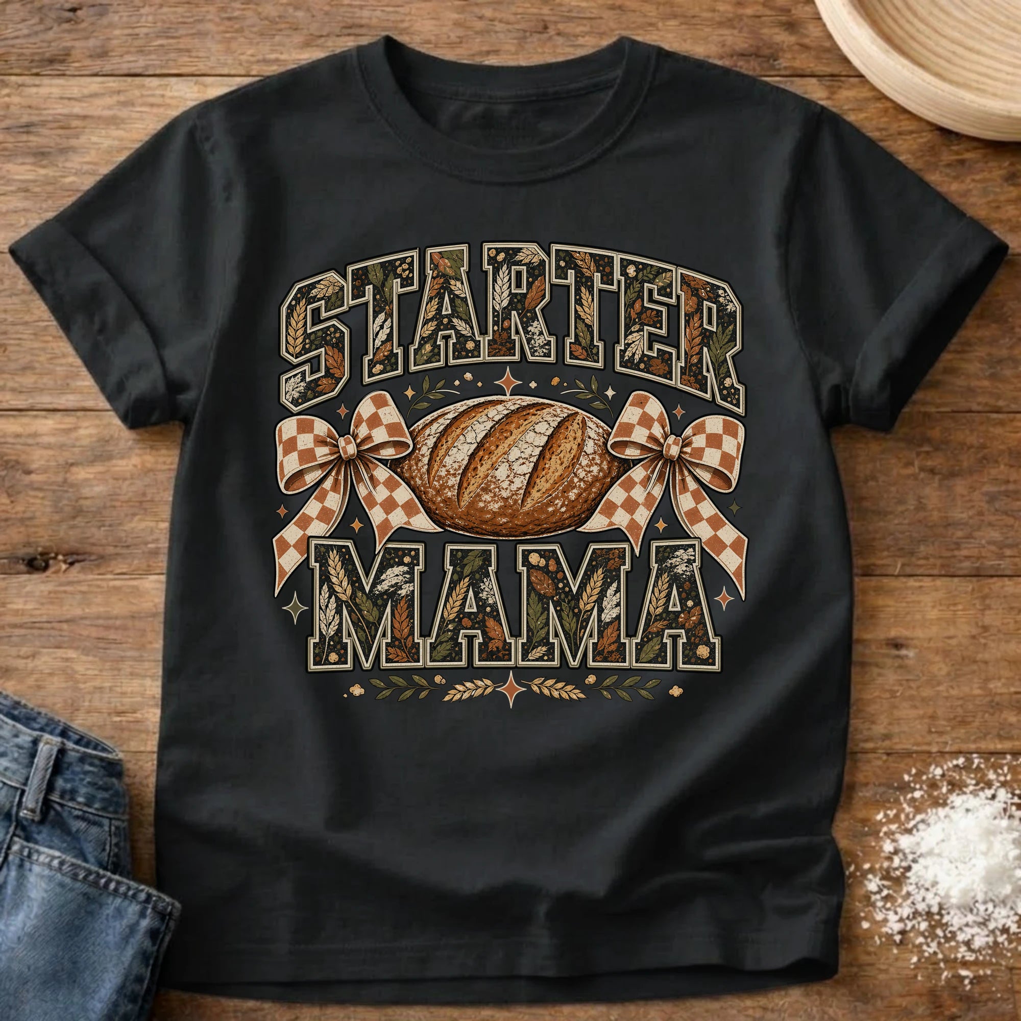 Knead More Fun Fall Starter Mama sourdough t-shirt in Black
