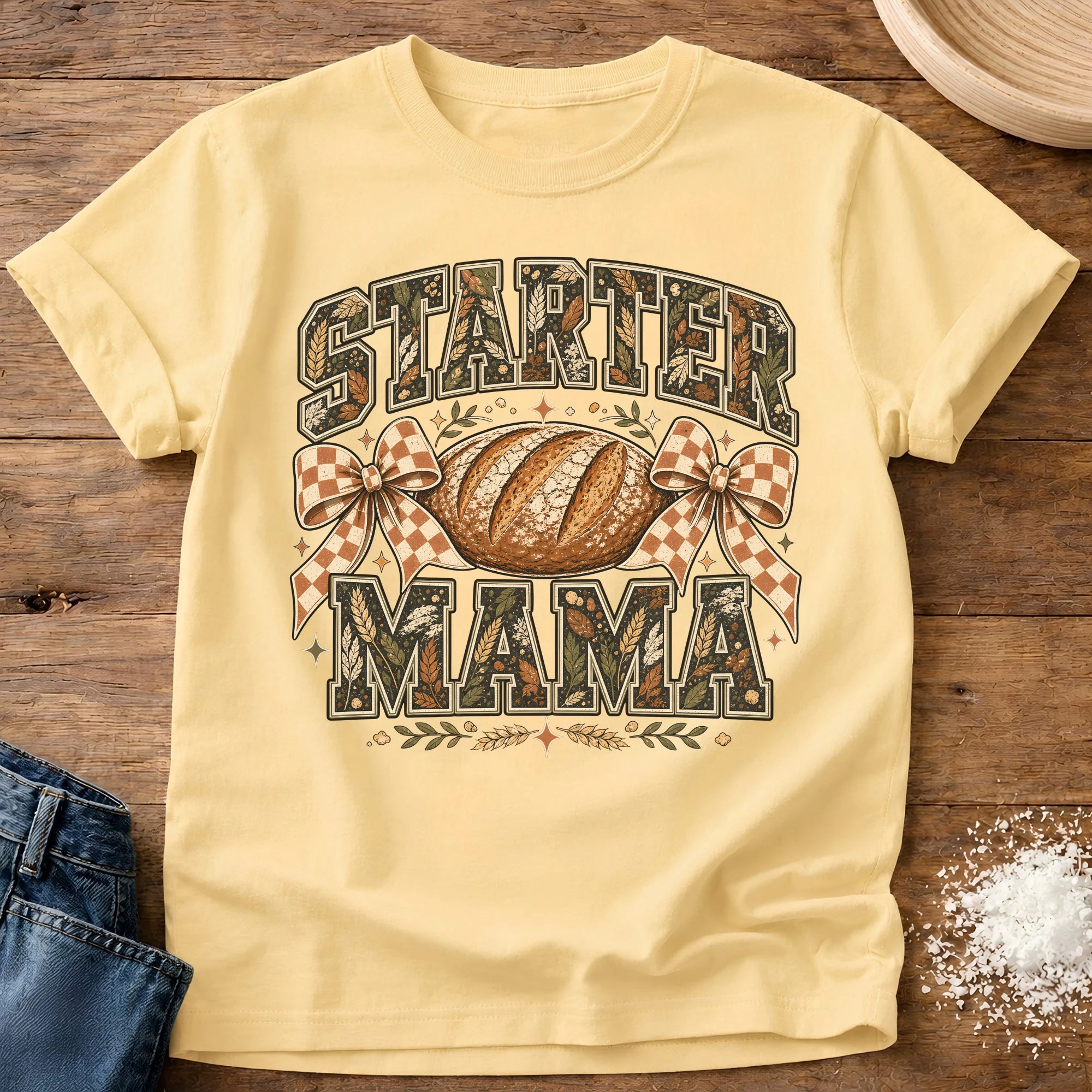 Knead More Fun Fall Starter Mama sourdough t-shirt in Butter