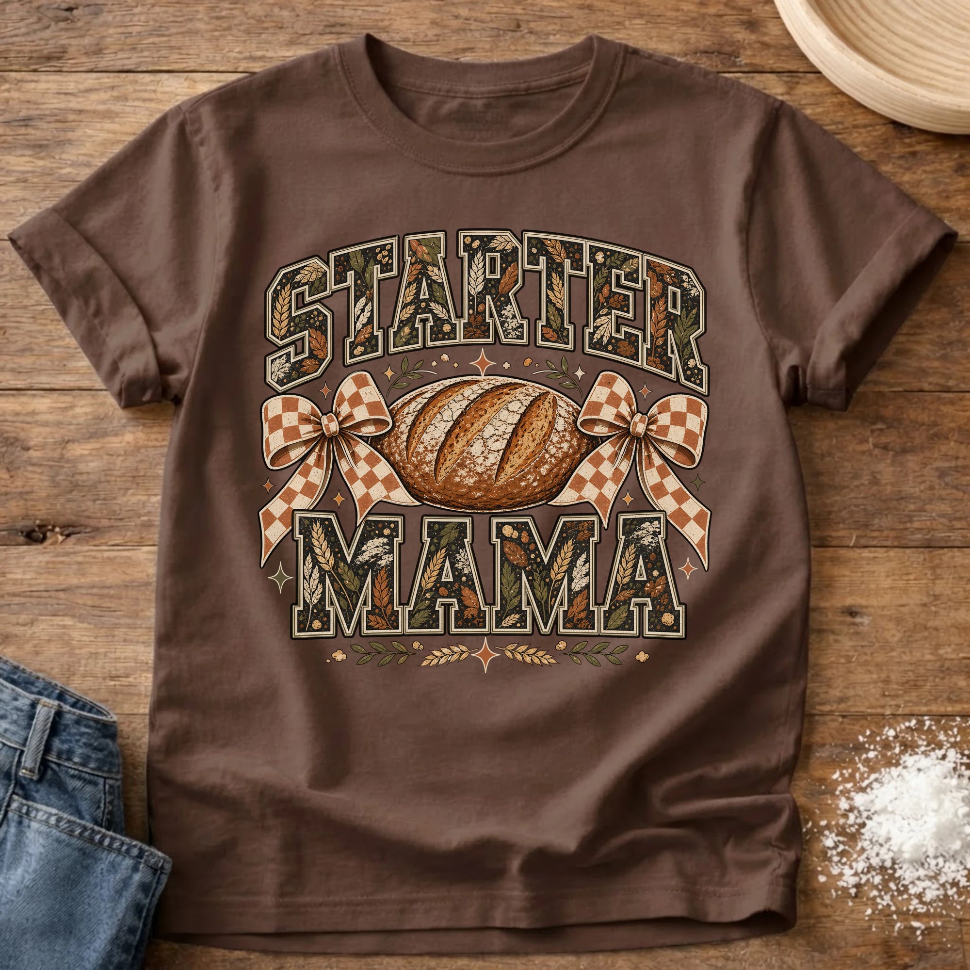 Knead More Fun Fall Starter Mama sourdough t-shirt in Espresso