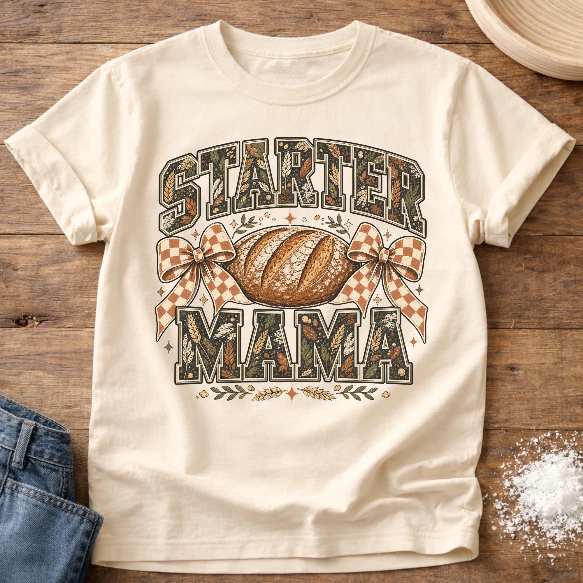 Knead More Fun Fall Starter Mama sourdough t-shirt in Ivory