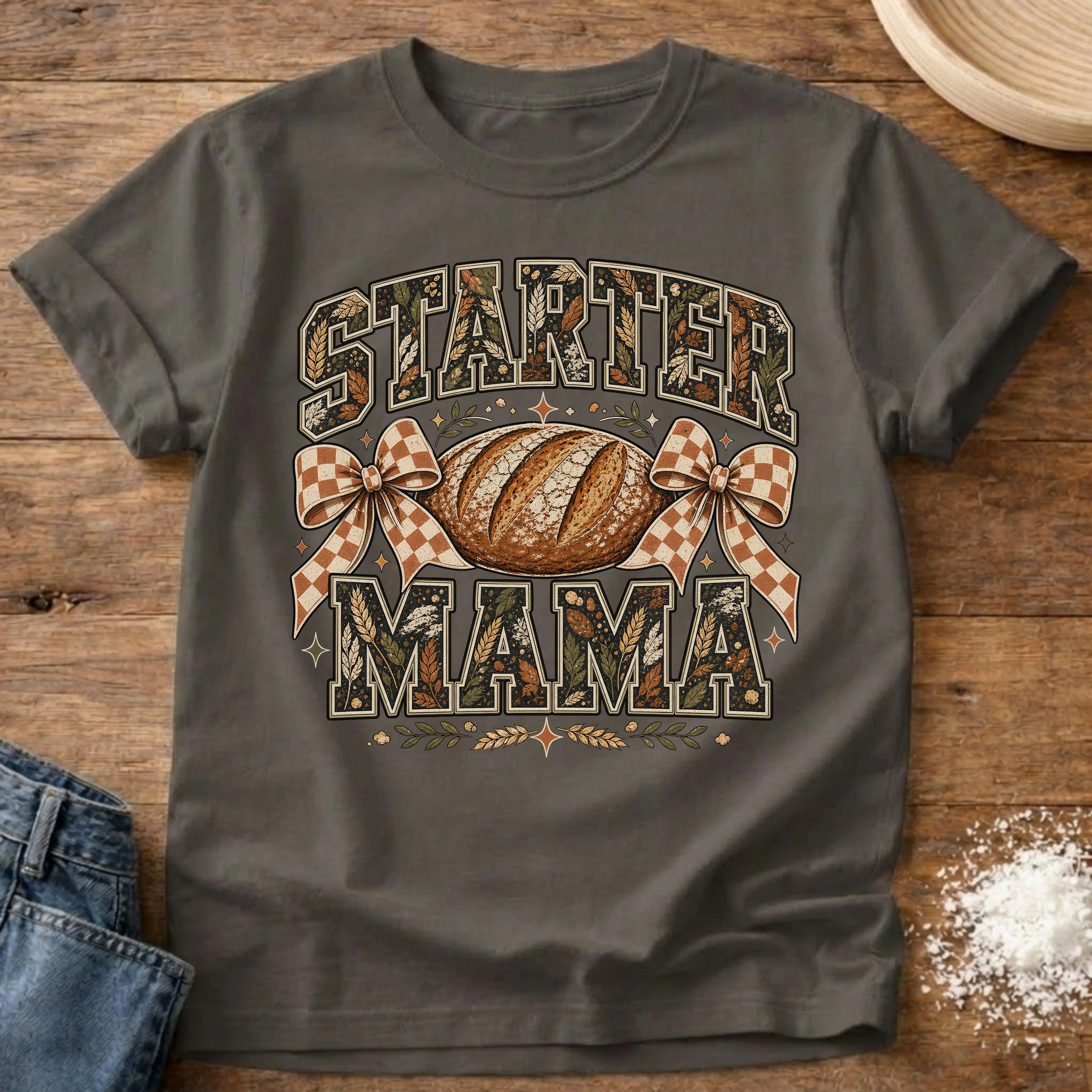 Knead More Fun Fall Starter Mama sourdough t-shirt in Pepper