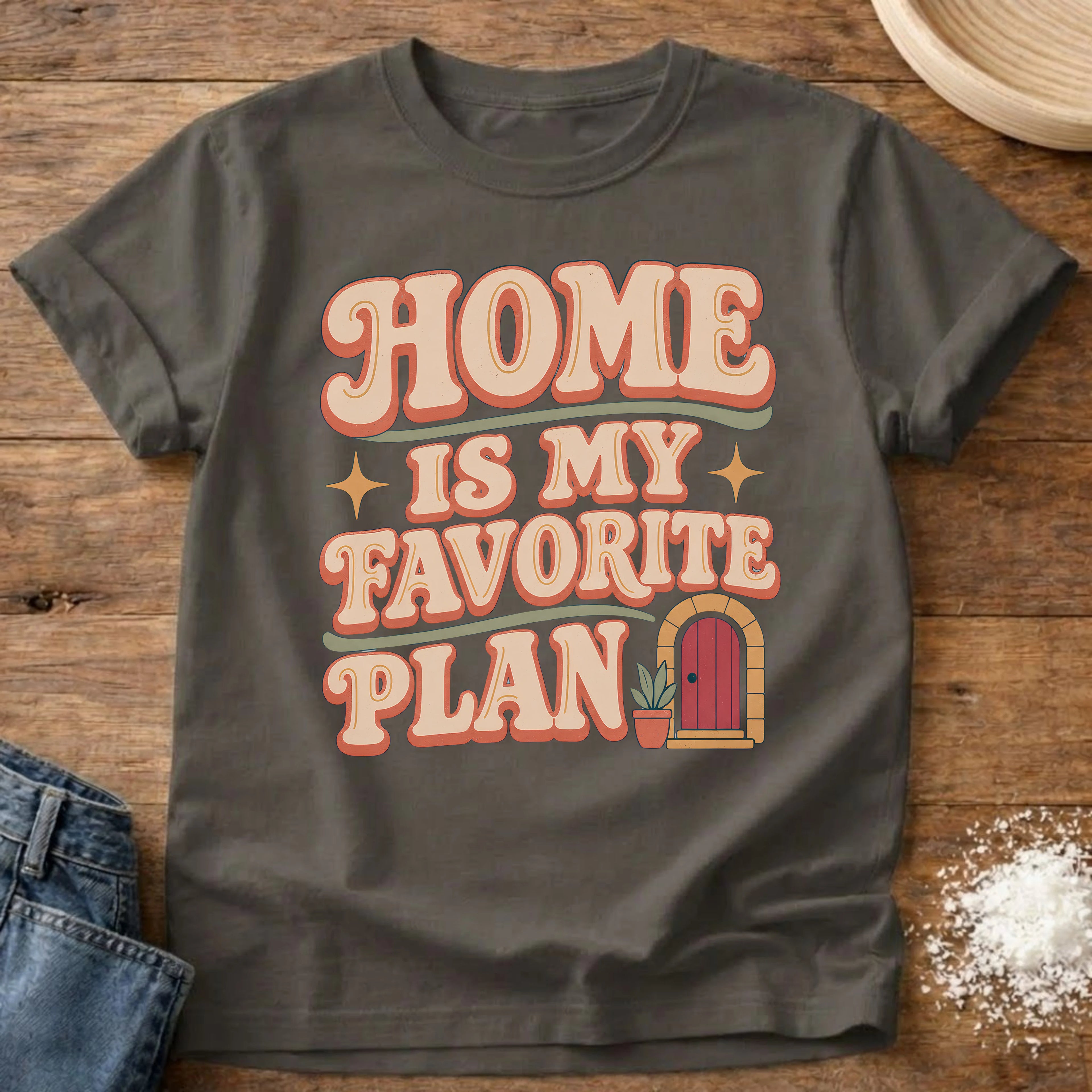 Knead More Fun Home Is My Favorite Plan homebody t-shirt in Pepper