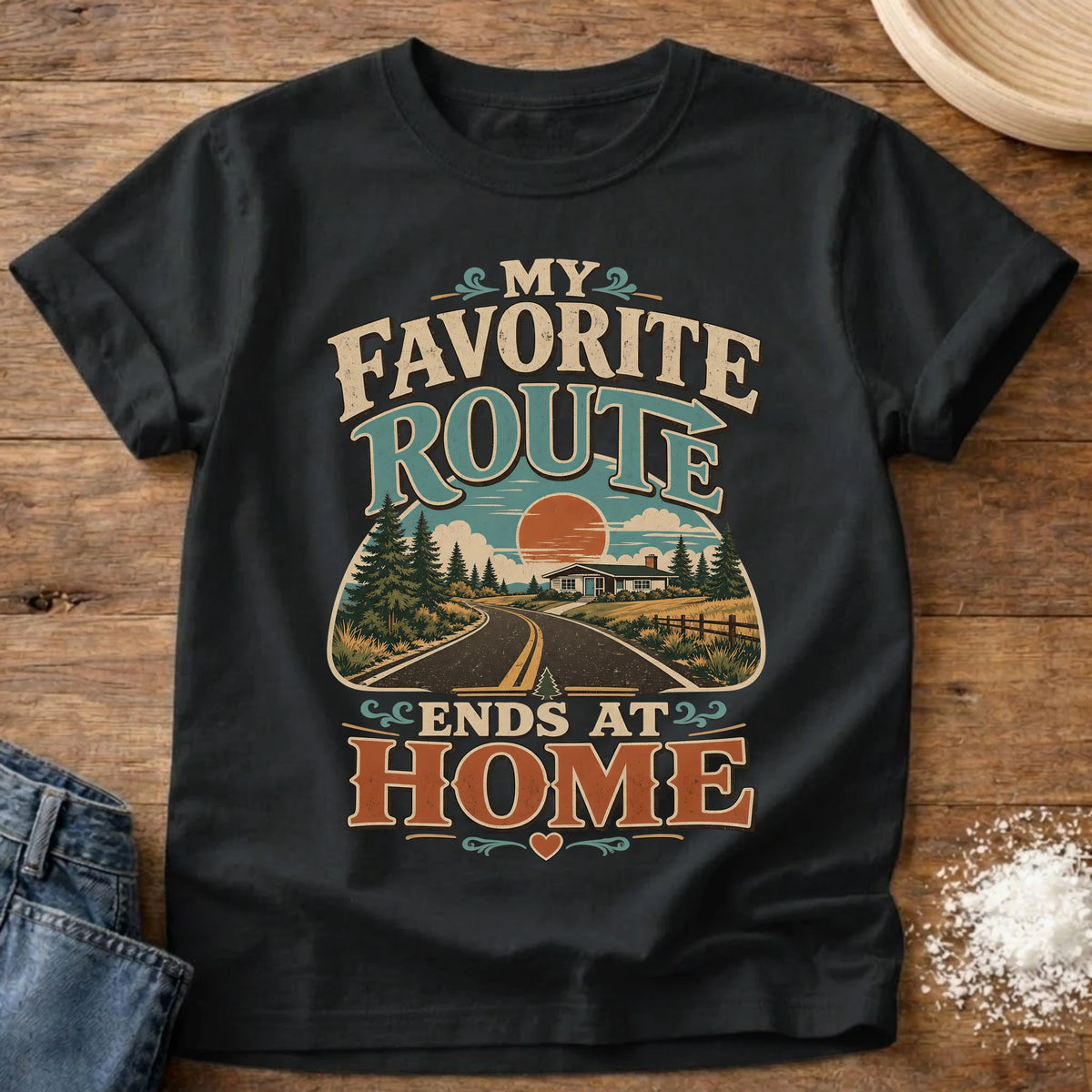Knead More Fun Favorite Route homebody t-shirt in Black