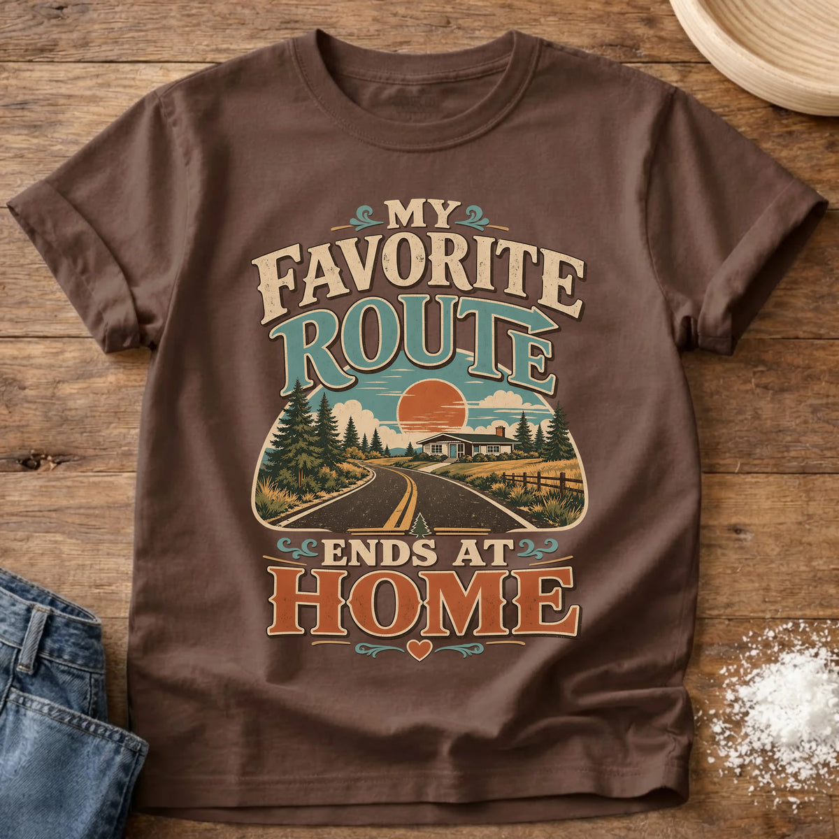 Knead More Fun Favorite Route homebody t-shirt in Espresso
