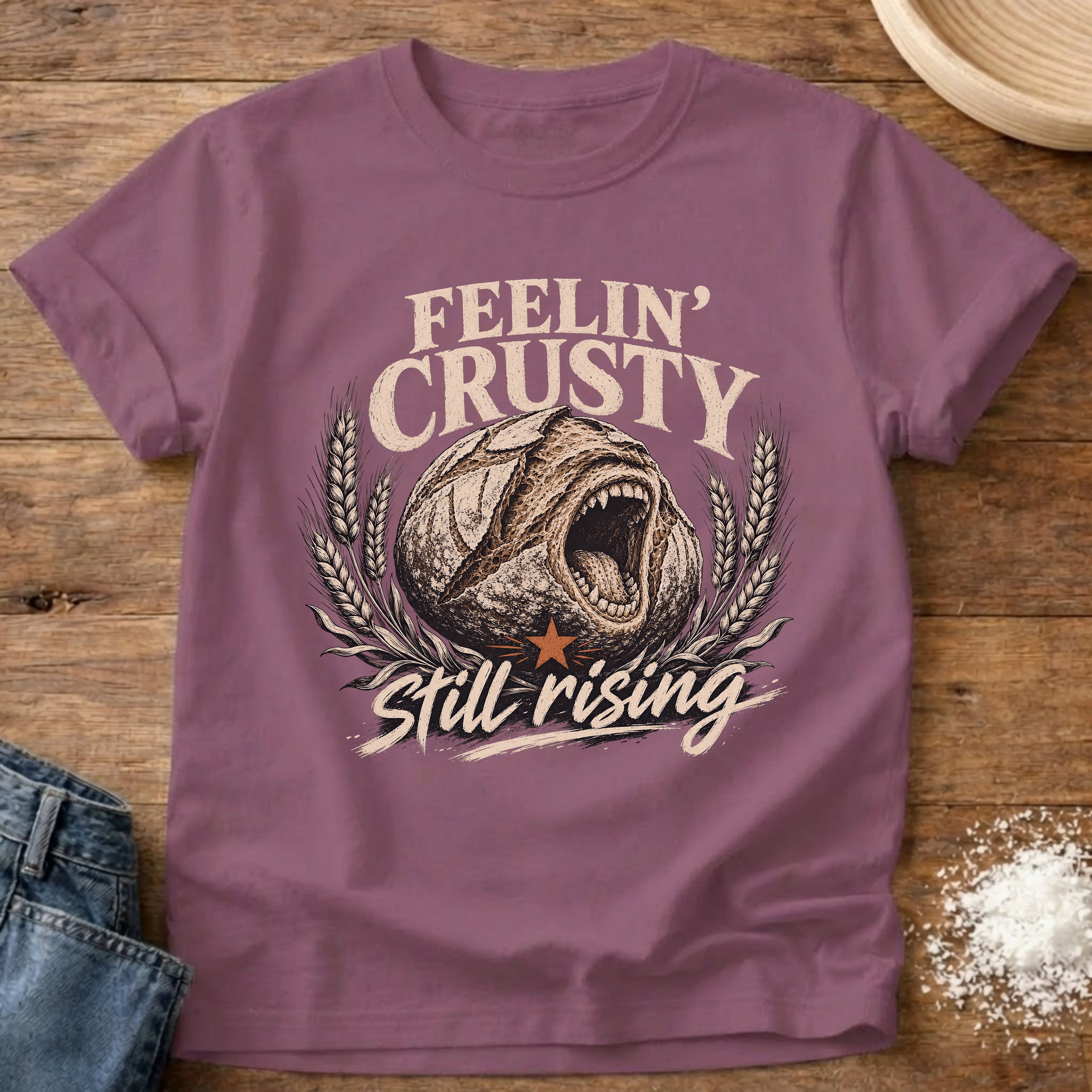 Knead More Fun Feelin' Crusty sourdough t-shirt in Berry