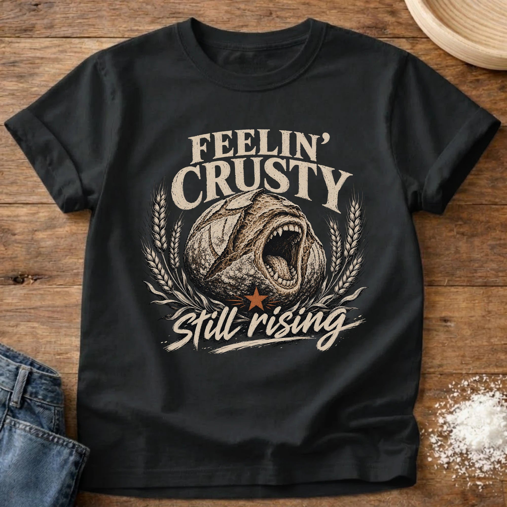 Knead More Fun Feelin' Crusty sourdough t-shirt in Black