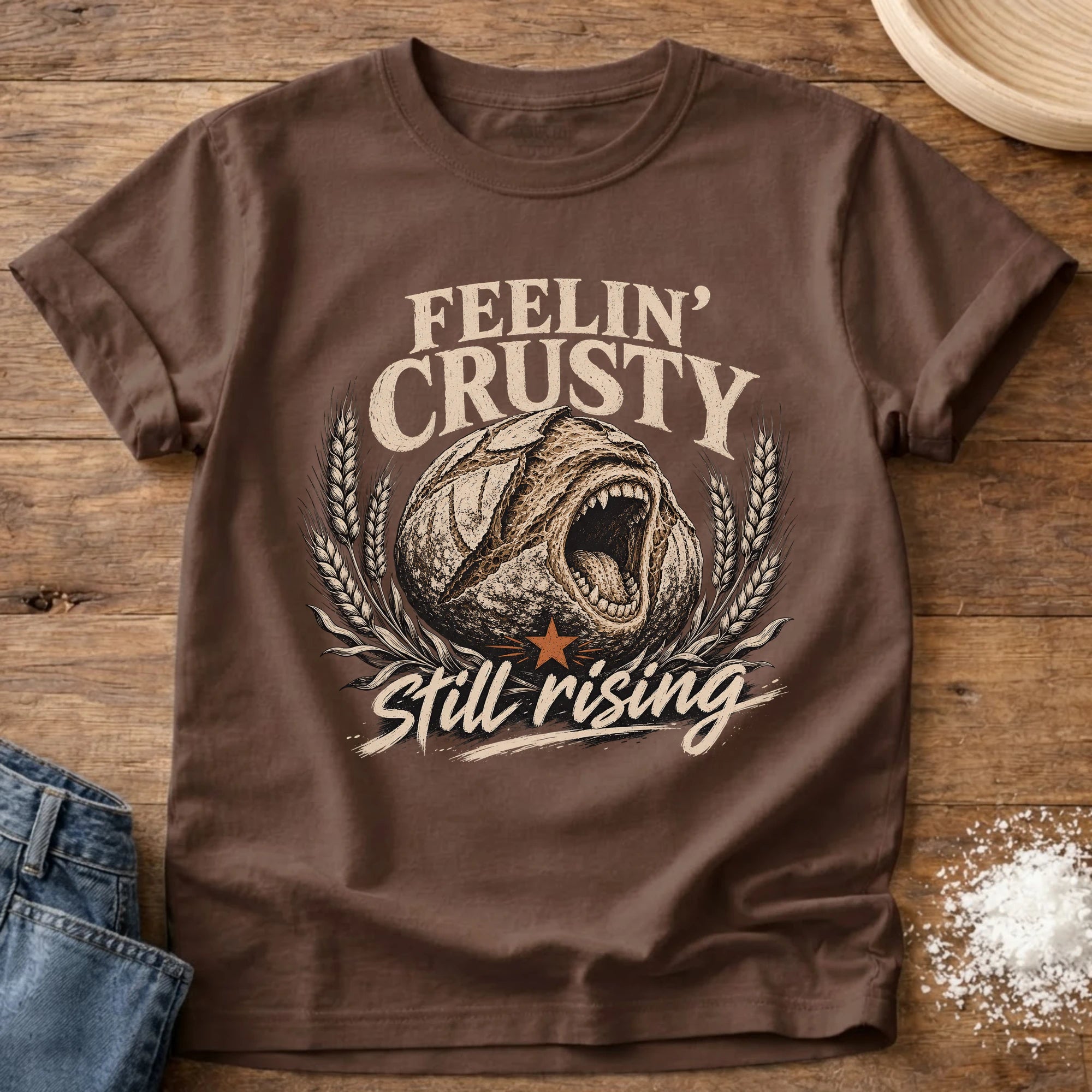 Knead More Fun Feelin' Crusty sourdough t-shirt in Espresso