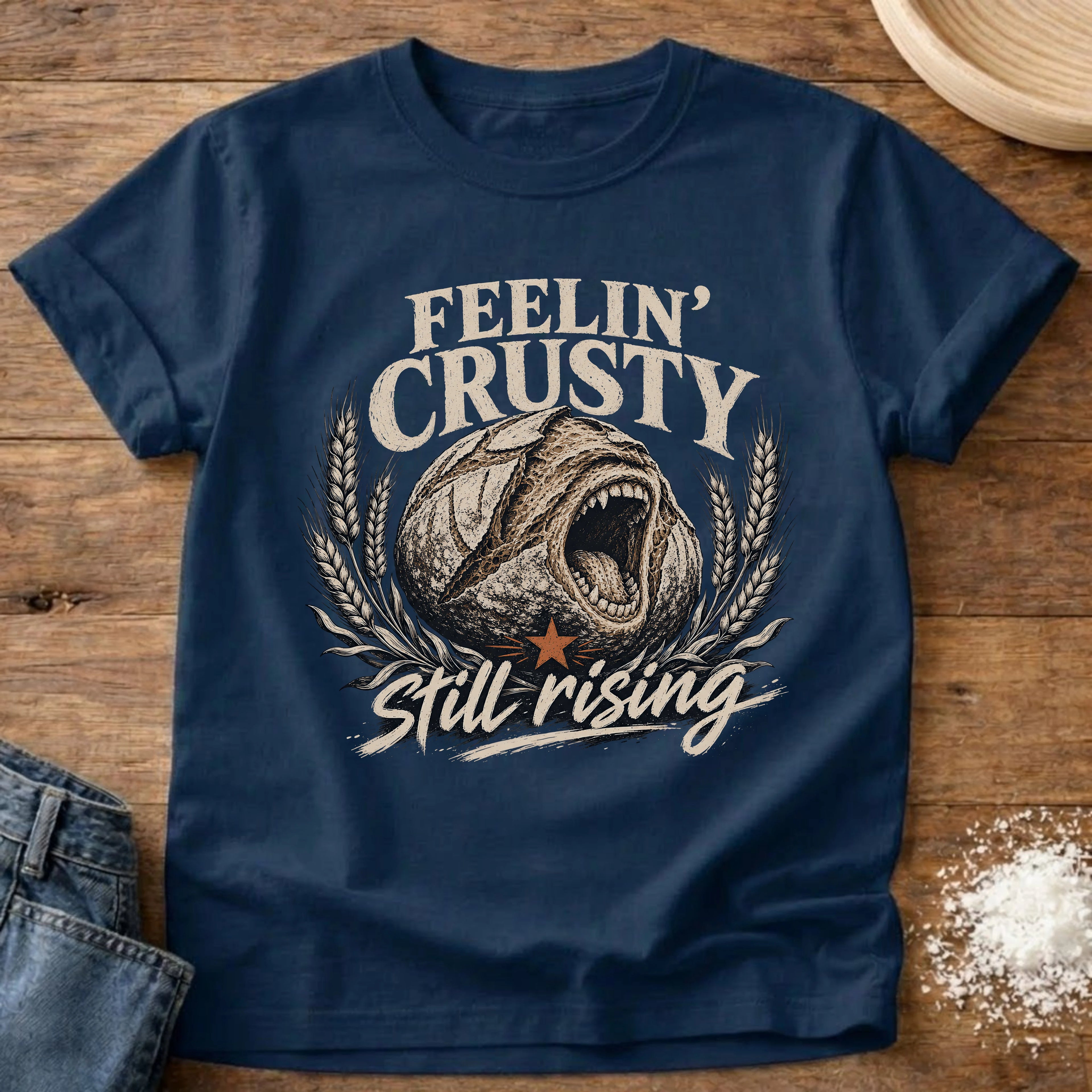 Knead More Fun Feelin' Crusty sourdough t-shirt in Navy