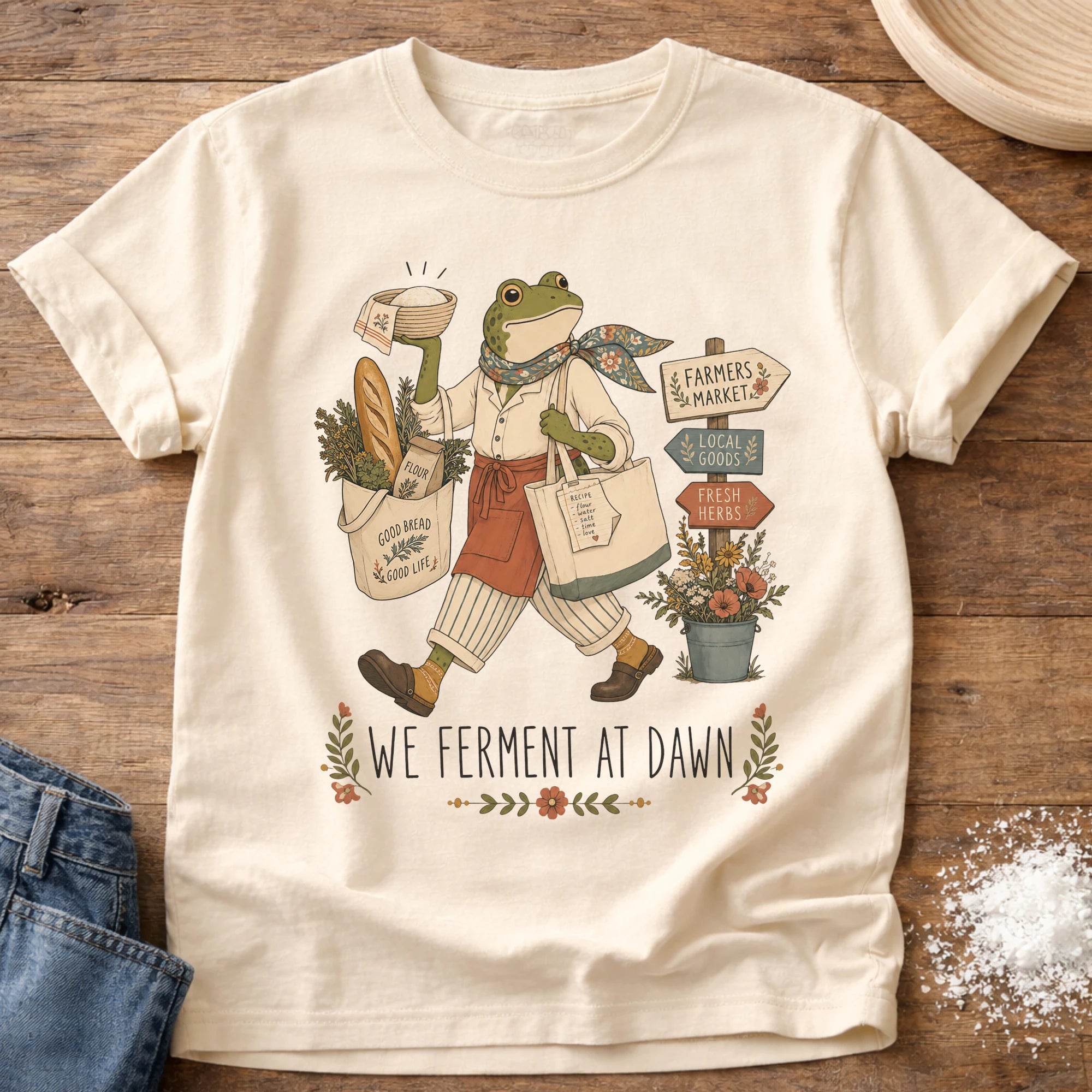 Knead More Fun Ferment at Dawn sourdough t-shirt in Ivory