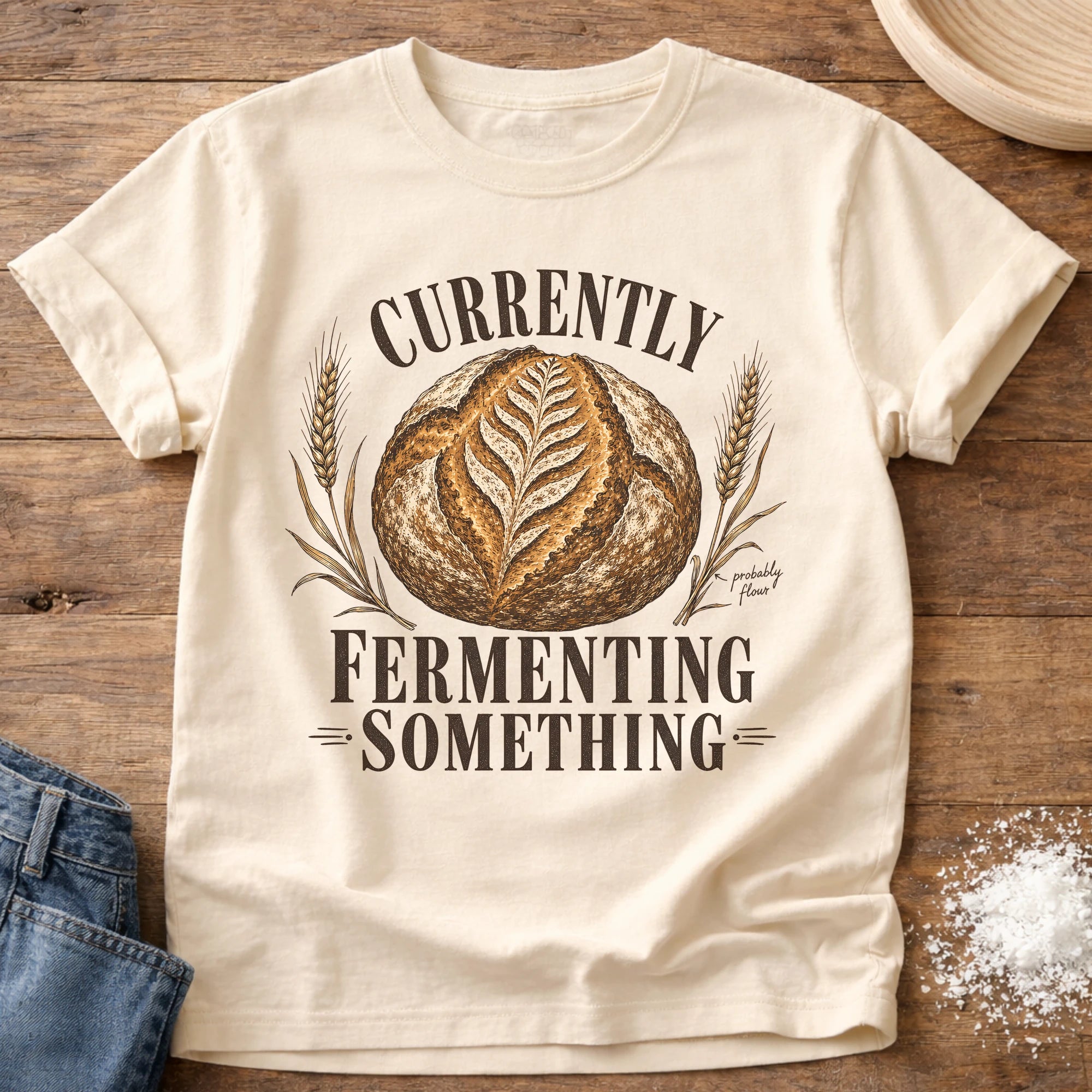 Knead More Fun Currently Fermenting Something sourdough t-shirt in Ivory