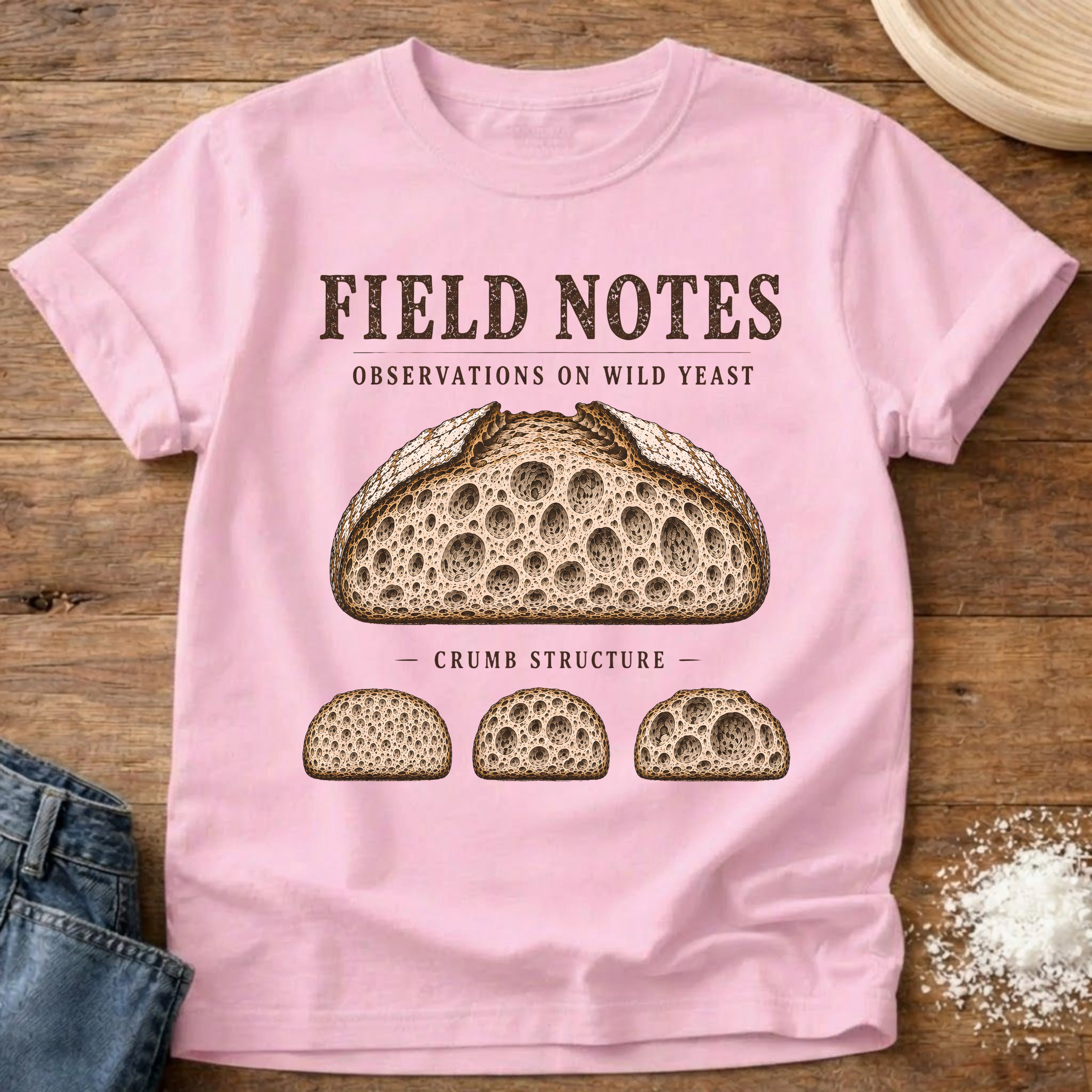 Knead More Fun Field Notes Crumb Edition sourdough t-shirt in Blossom