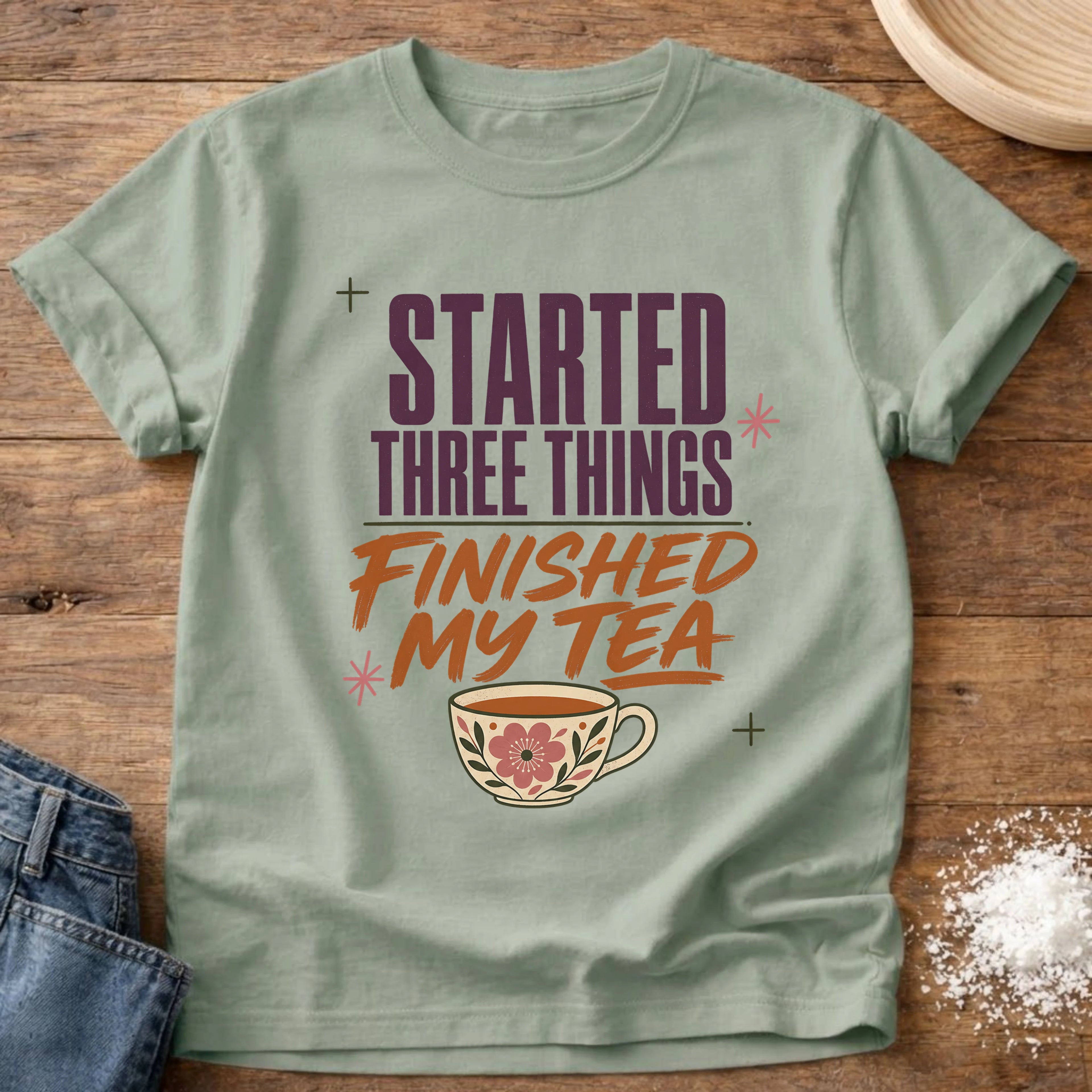 Knead More Fun finished tea homebody t-shirt in Bay