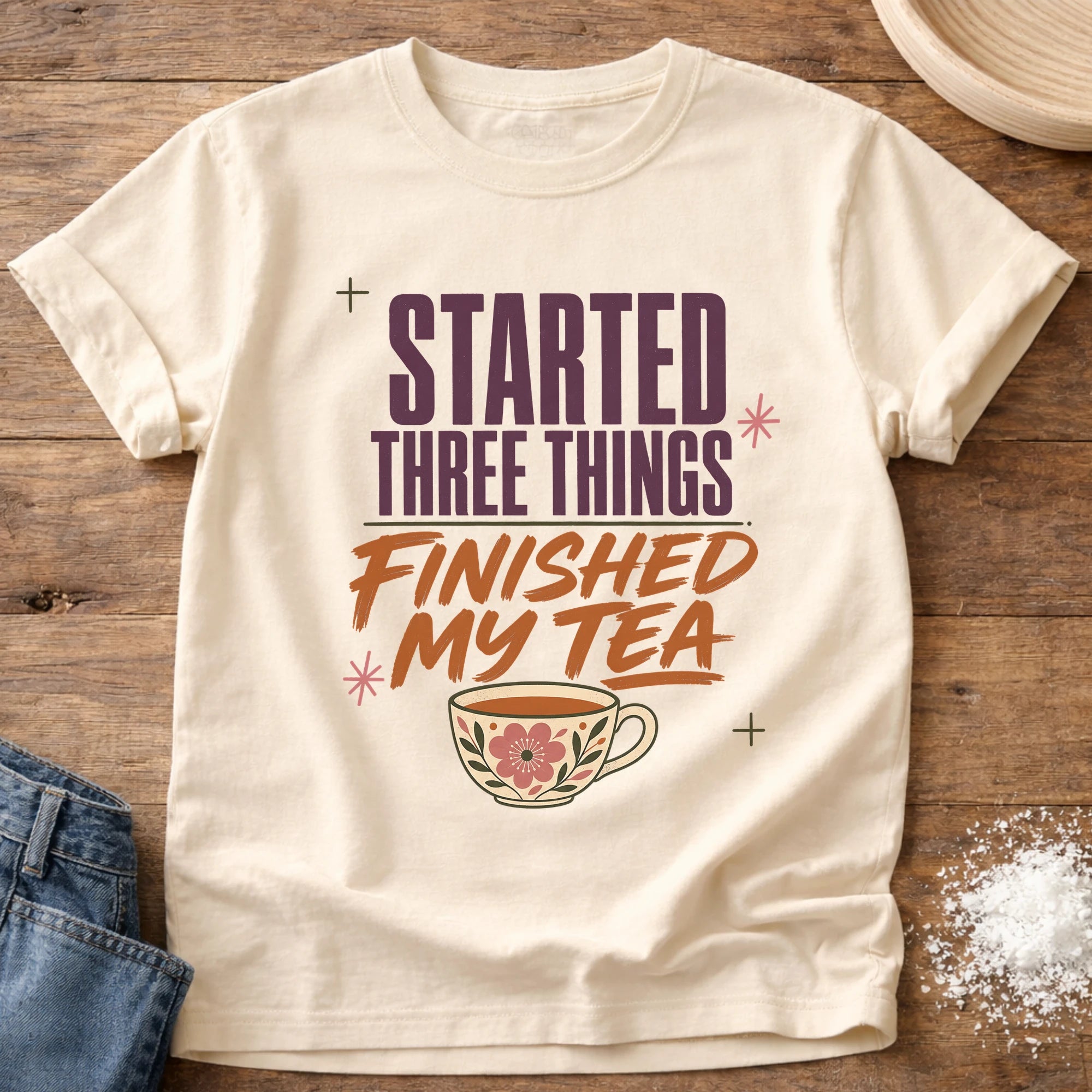 Knead More Fun finished tea homebody t-shirt in Ivory