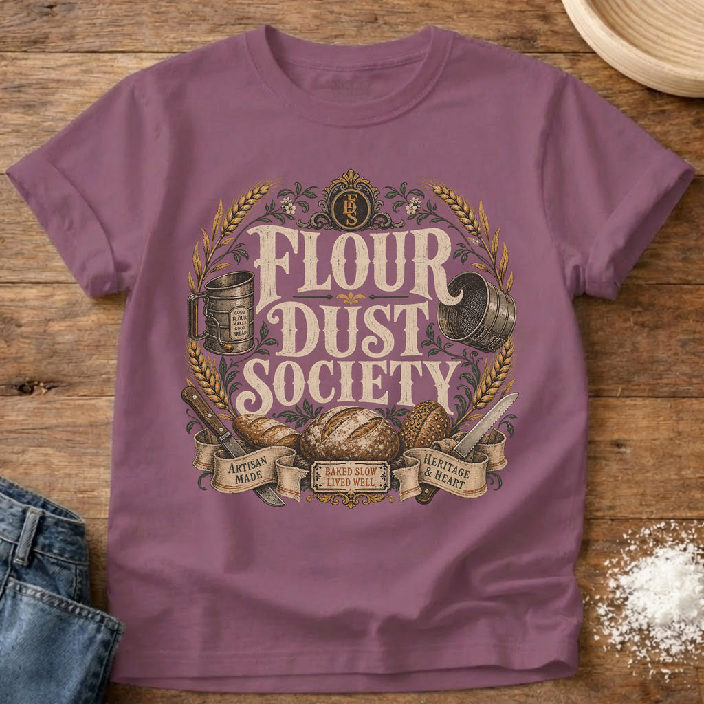 Knead More Fun Flour Dust Society sourdough t-shirt in Berry