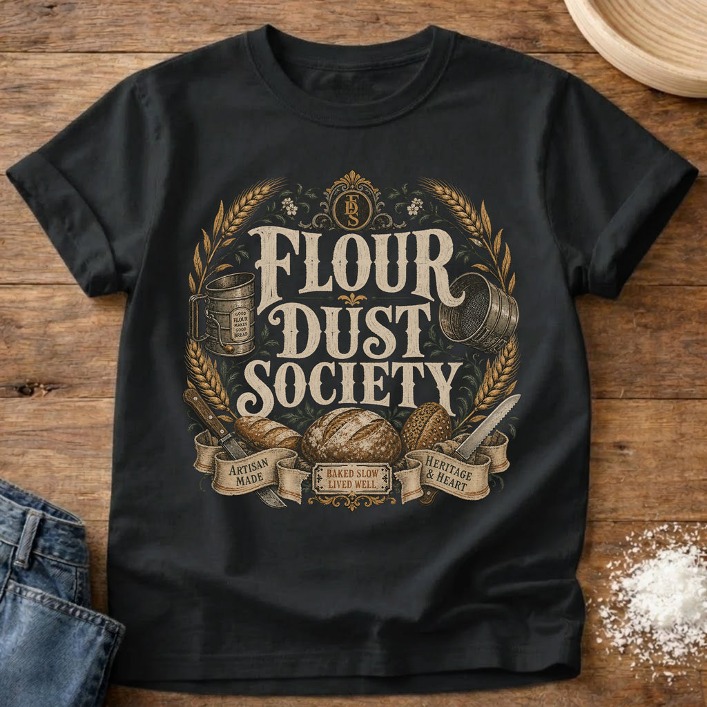 Knead More Fun Flour Dust Society sourdough t-shirt in Black
