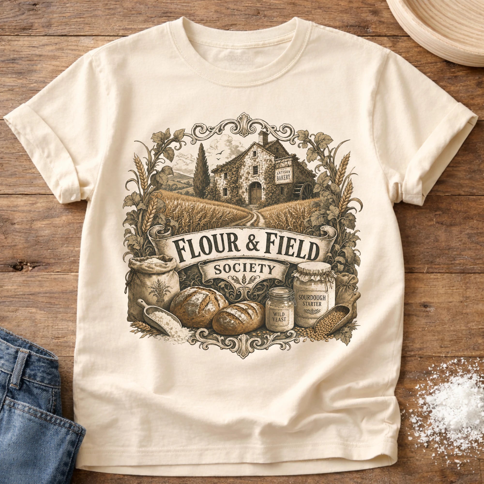 Knead More Fun Flour & Field Society sourdough t-shirt in Ivory