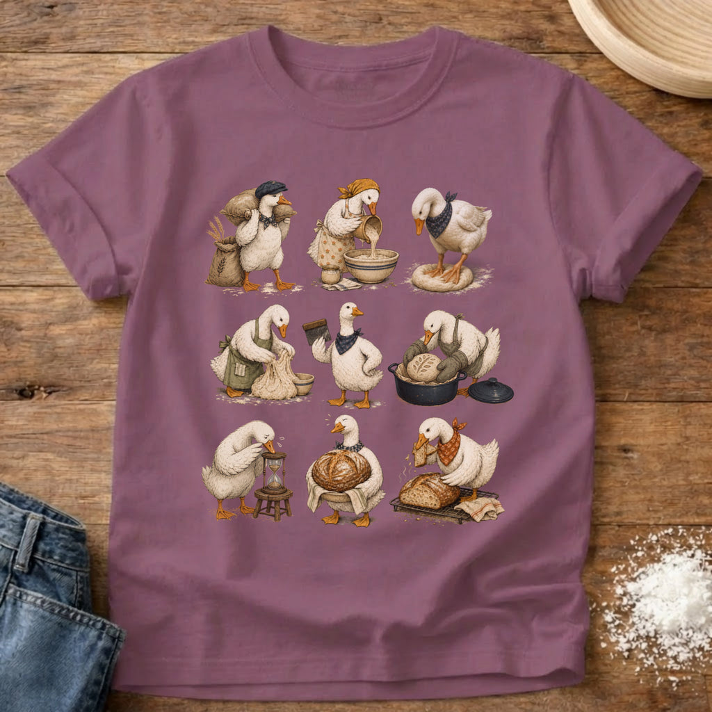 Knead More Fun Flour to Finish Goose sourdough t-shirt in Berry