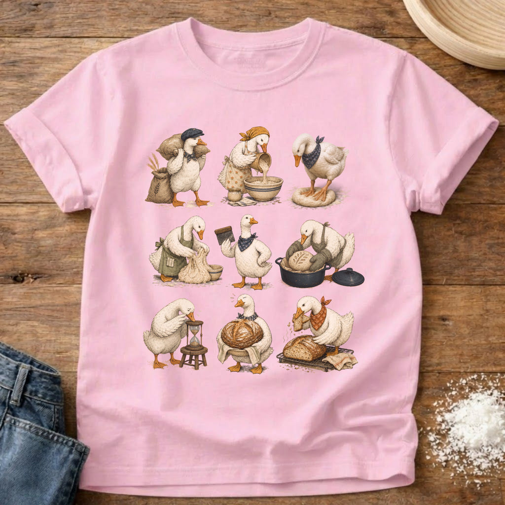 Knead More Fun Flour to Finish Goose sourdough t-shirt in Blossom