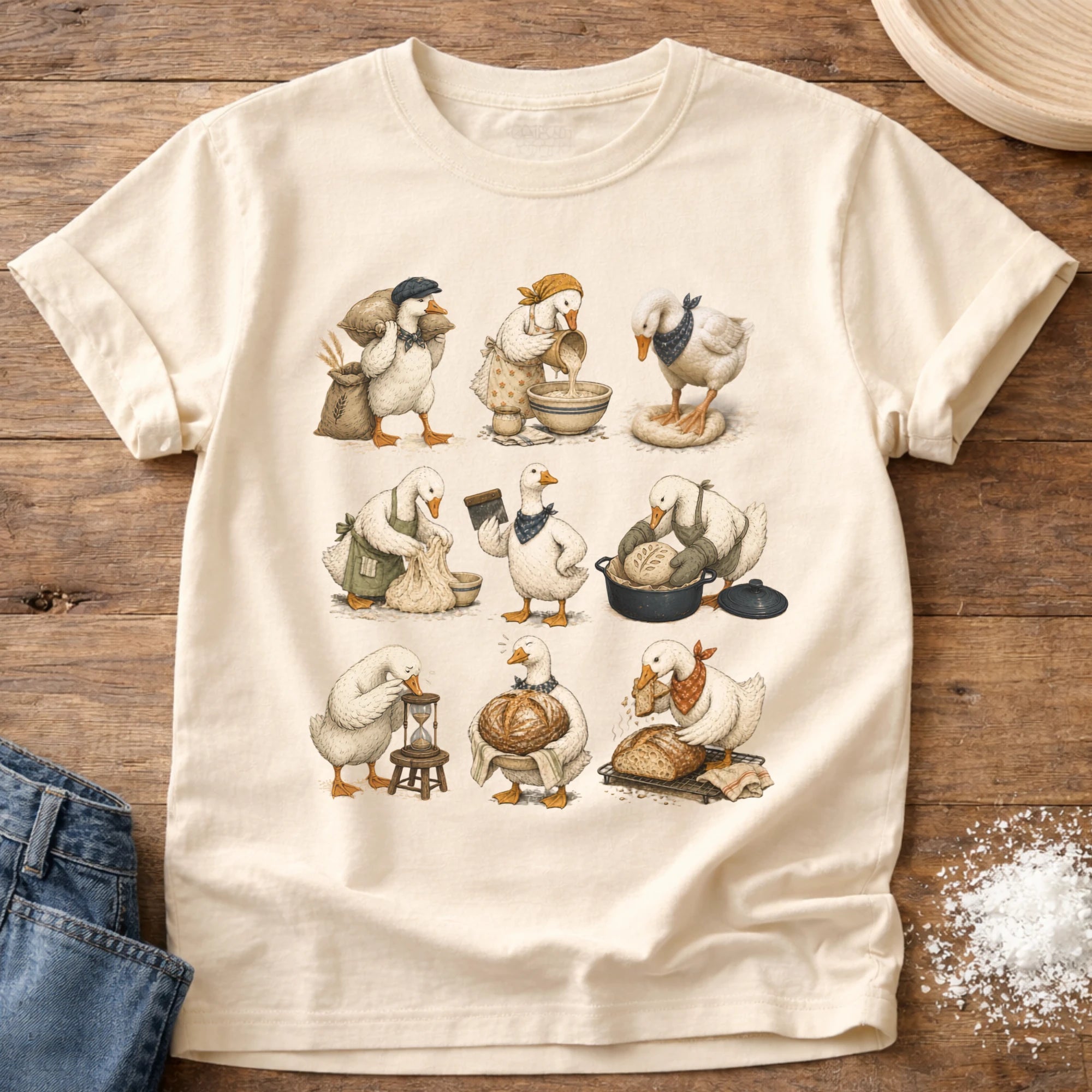 Knead More Fun Flour to Finish Goose sourdough t-shirt in Ivory