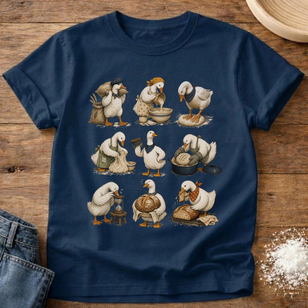 Knead More Fun Flour to Finish Goose sourdough t-shirt in Navy