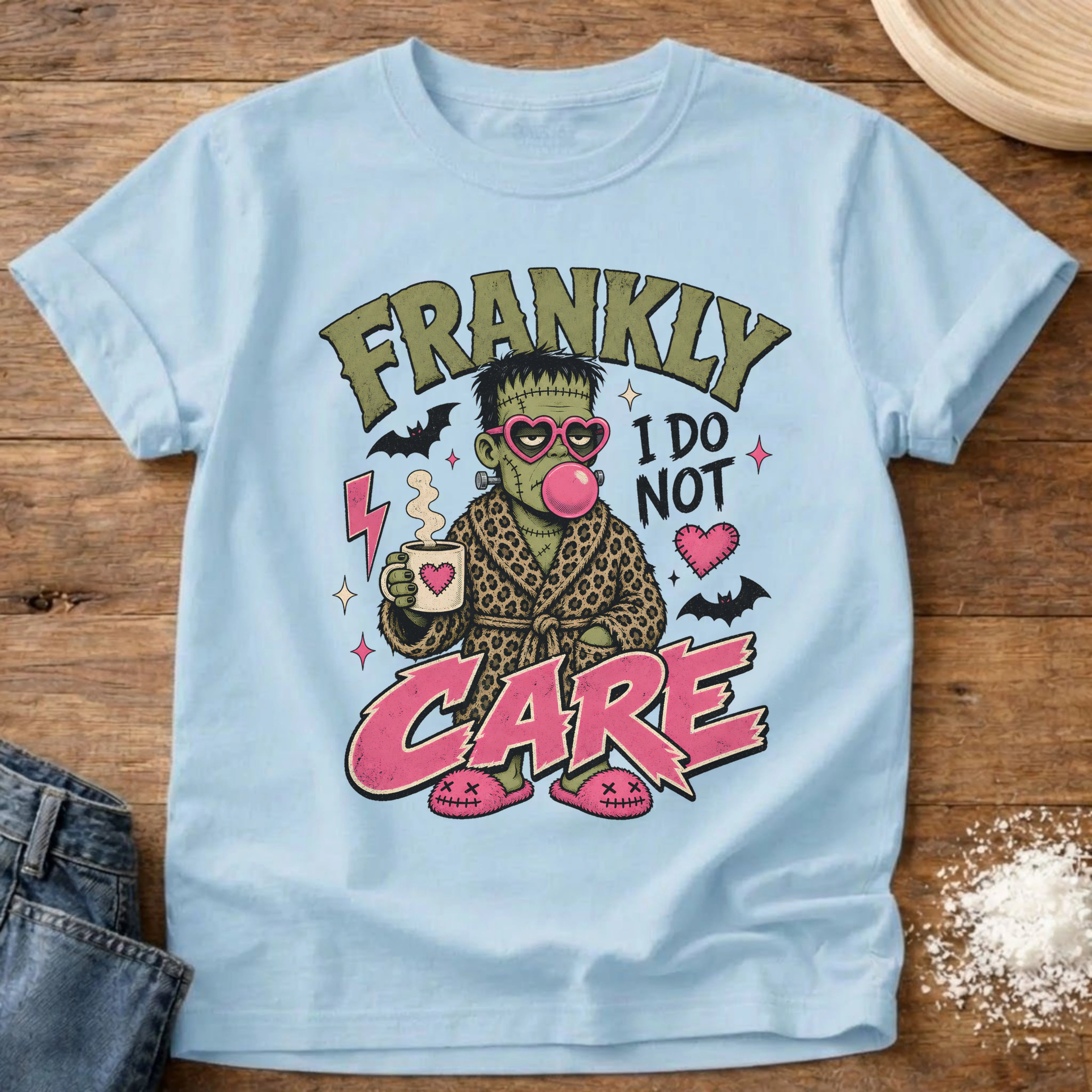Knead More Fun frankly I do not care Halloween t-shirt in Chambray