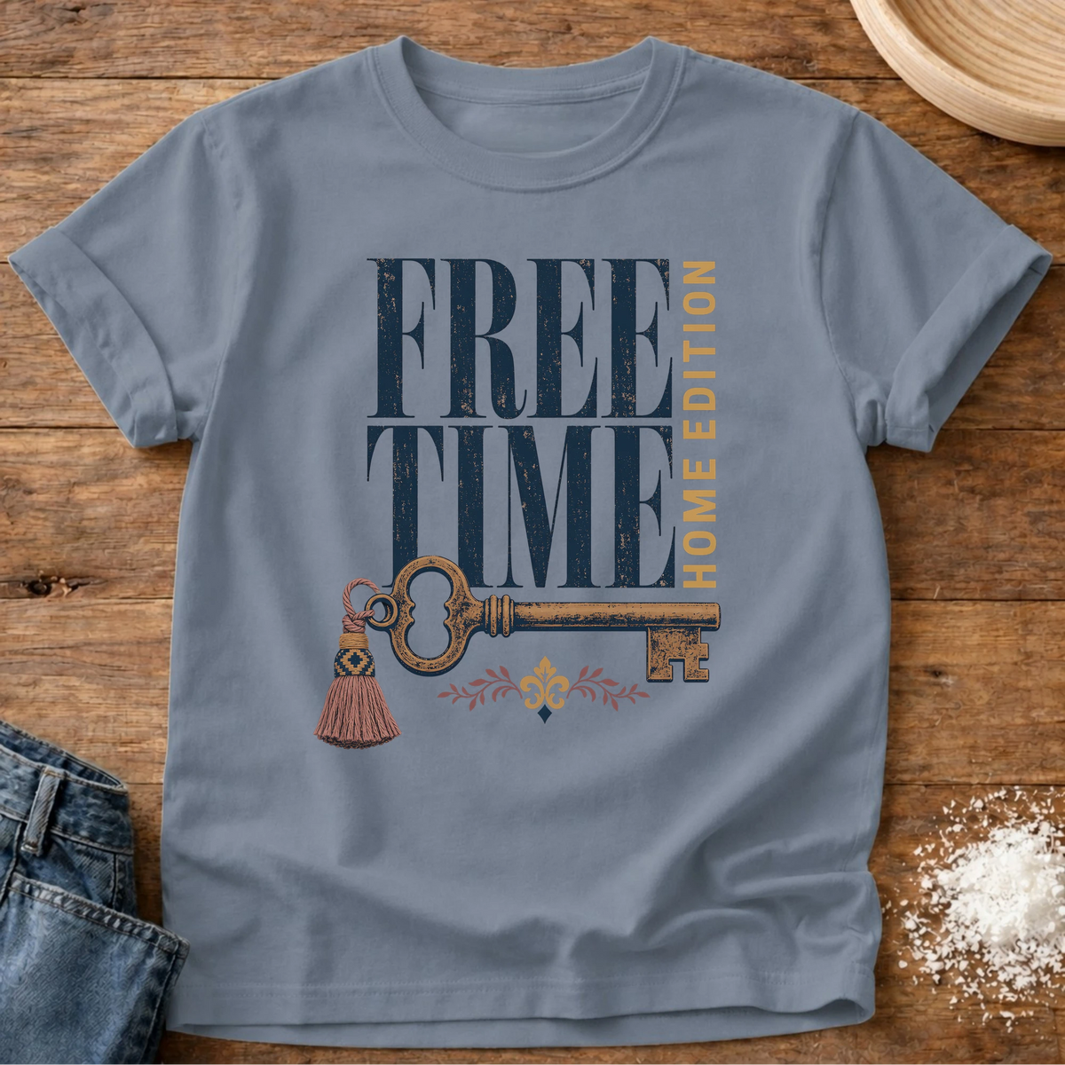Knead More Fun free time home edition homebody t-shirt in Blue Jean