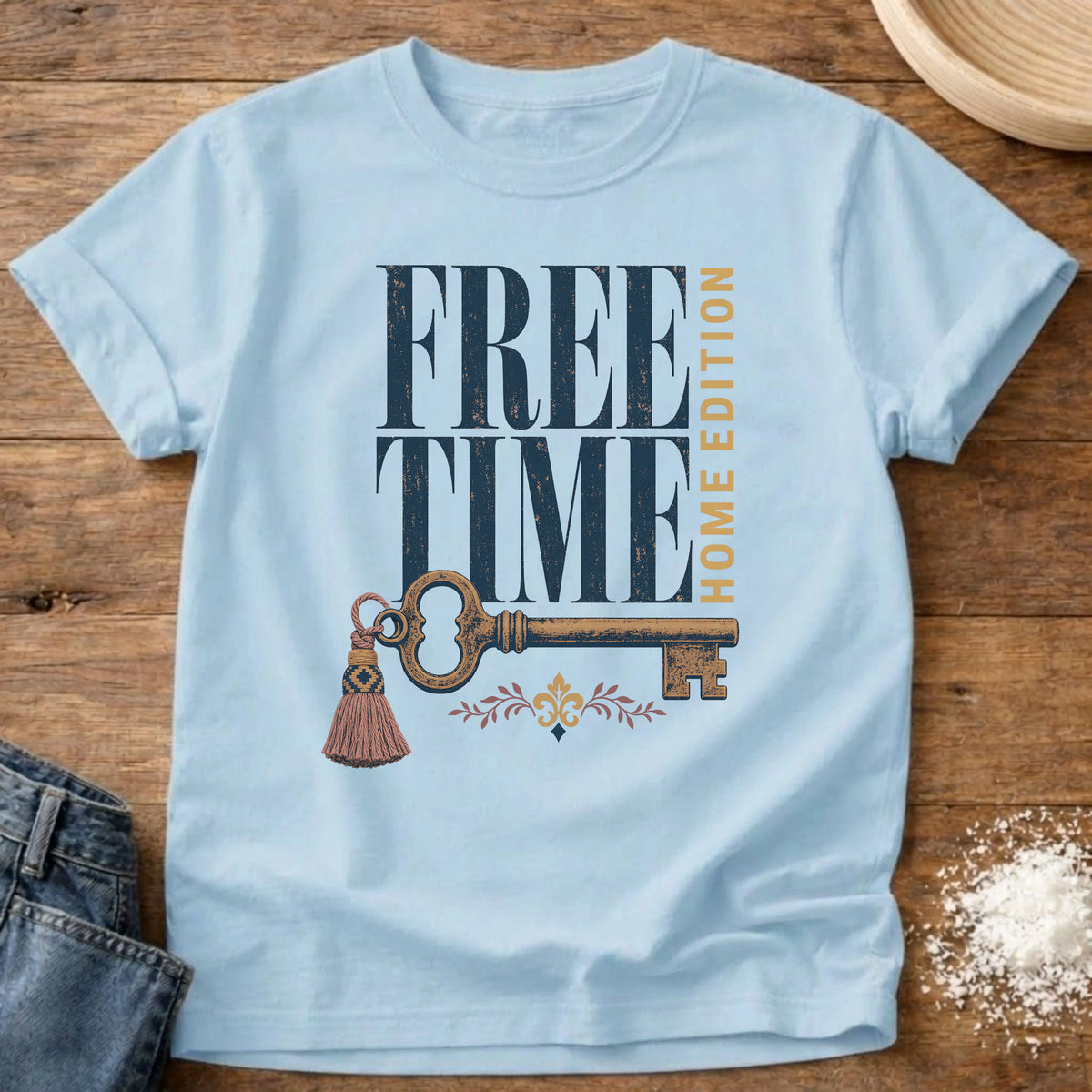 Knead More Fun free time home edition homebody t-shirt in Chambray