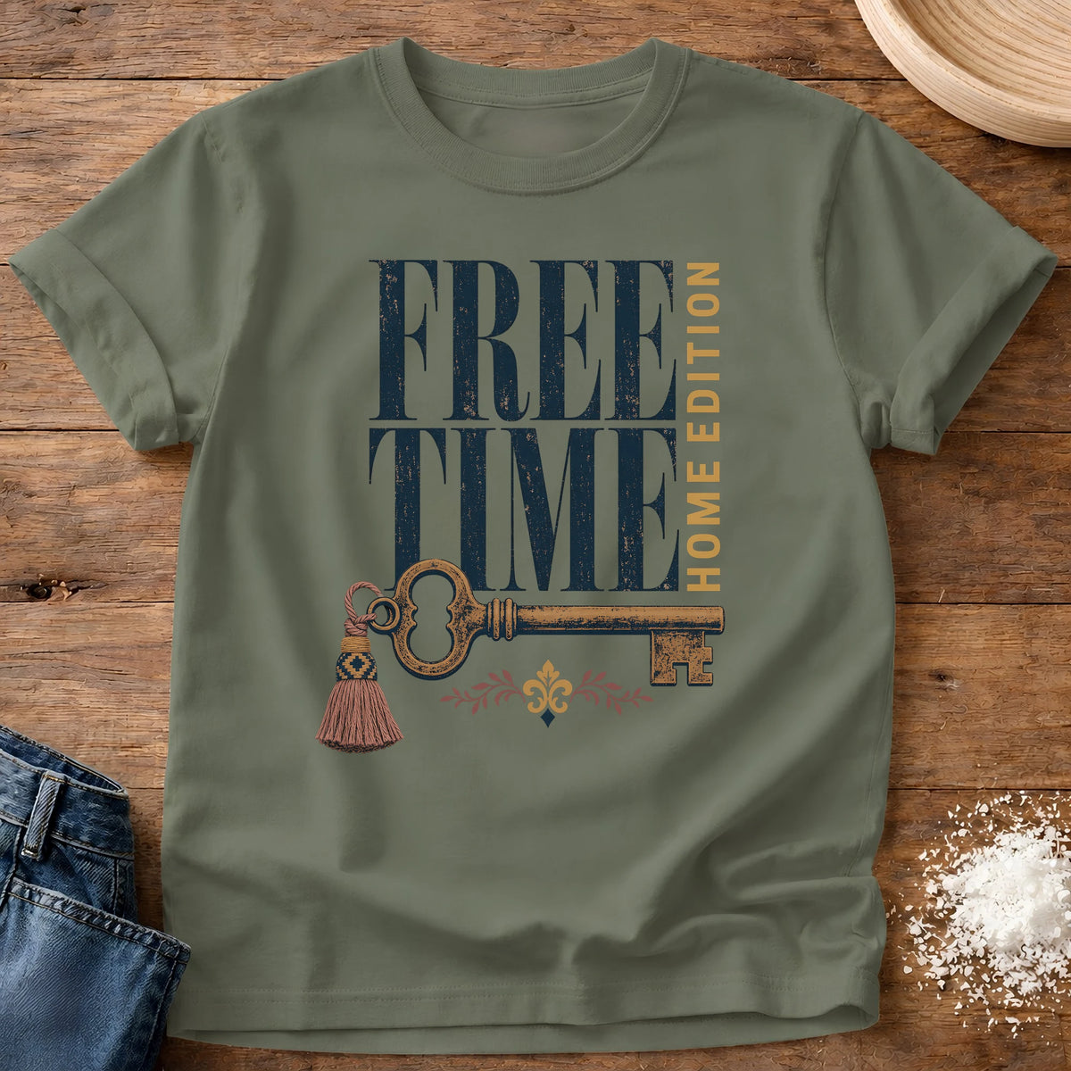 Knead More Fun free time home edition homebody t-shirt in Moss