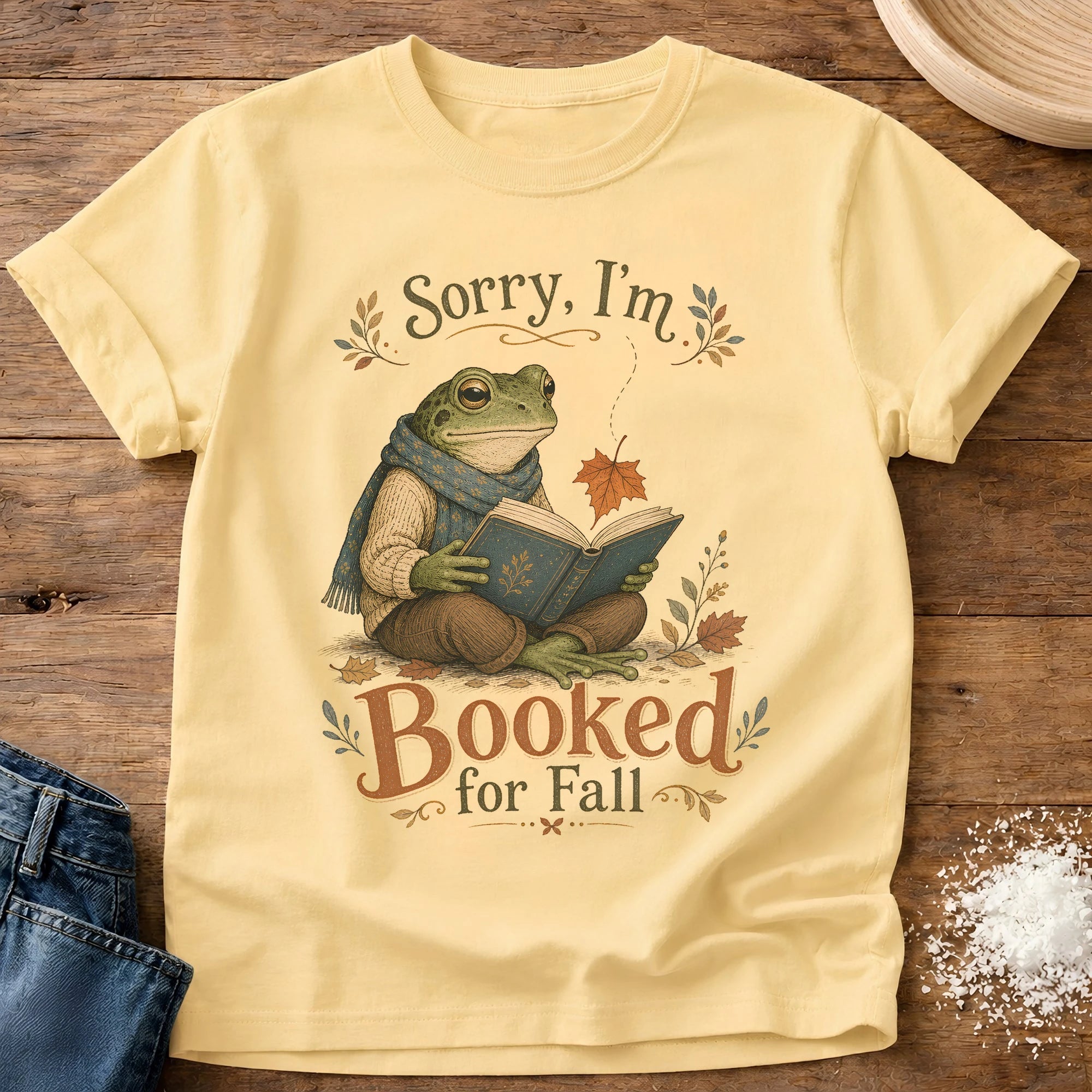 Knead More Fun Sorry I'm Booked reading frog t-shirt in Butter