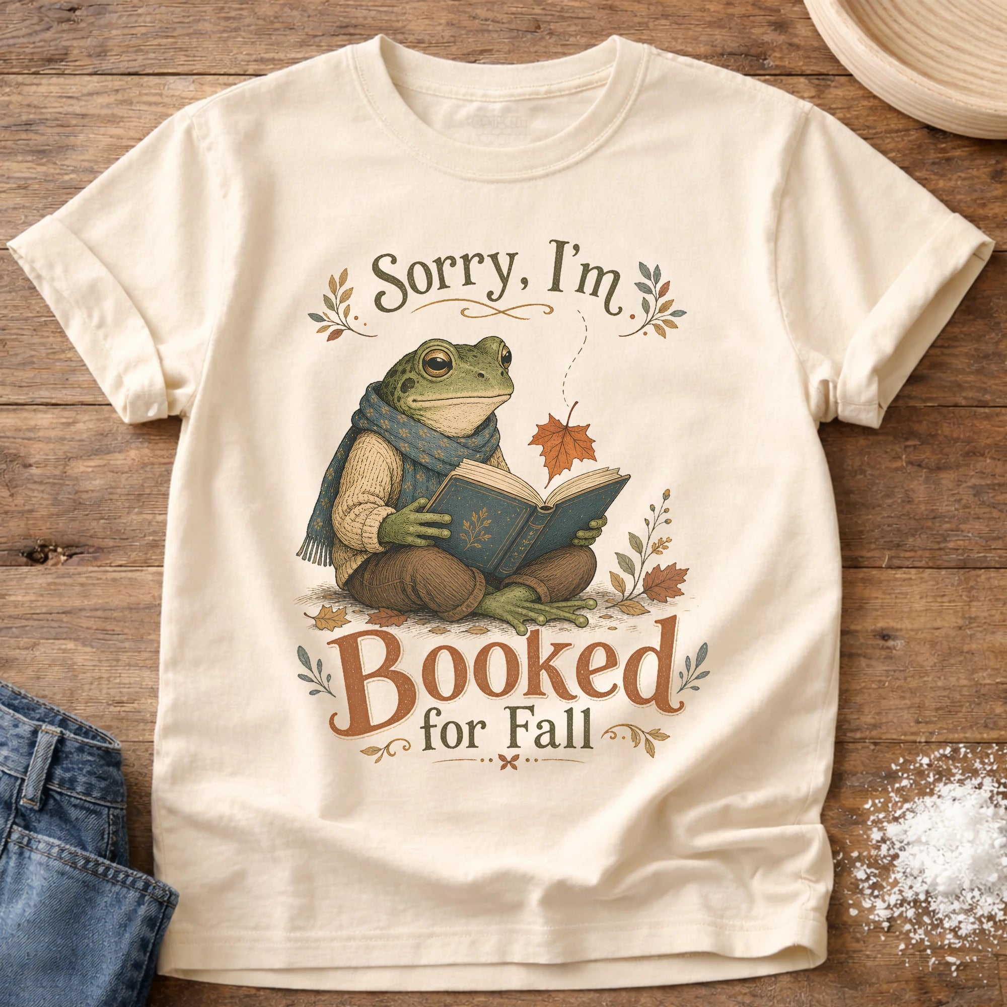 Knead More Fun Sorry I'm Booked reading frog t-shirt in Ivory