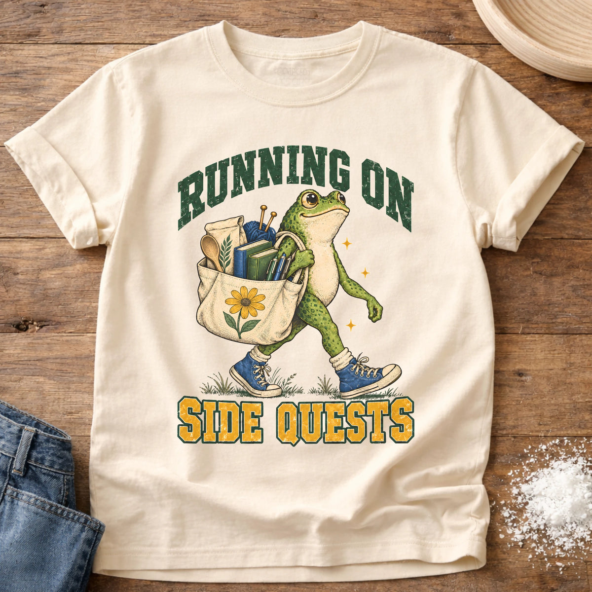 Knead More Fun Frog Mode Activated frog side quest t-shirt in Ivory