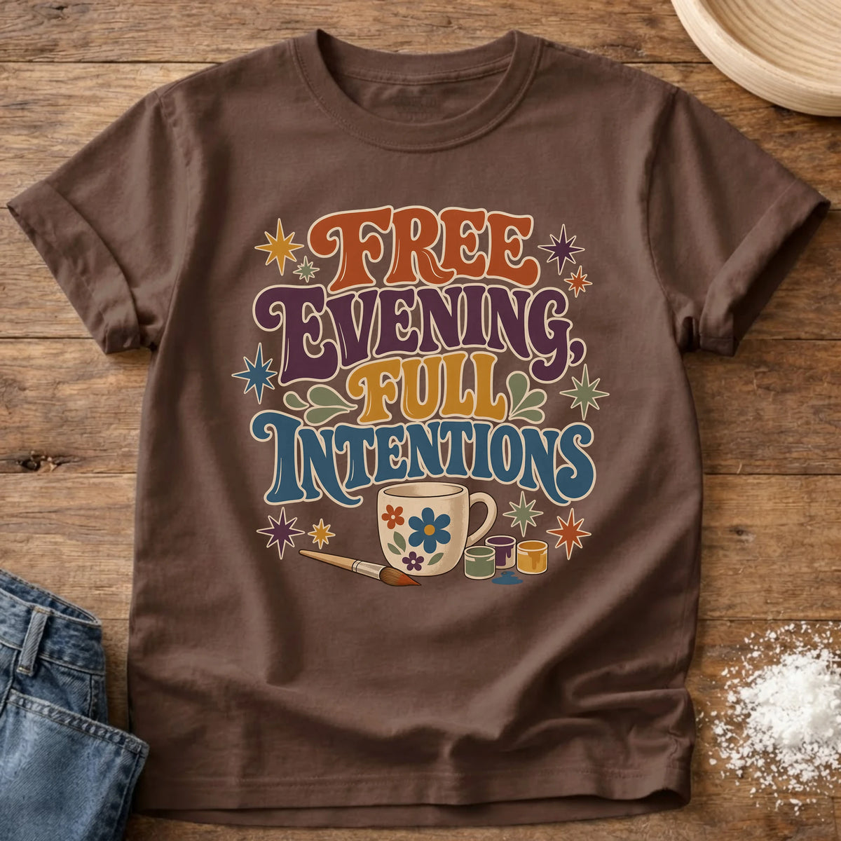 Knead More Fun Full Intentions homebody t-shirt in Espresso