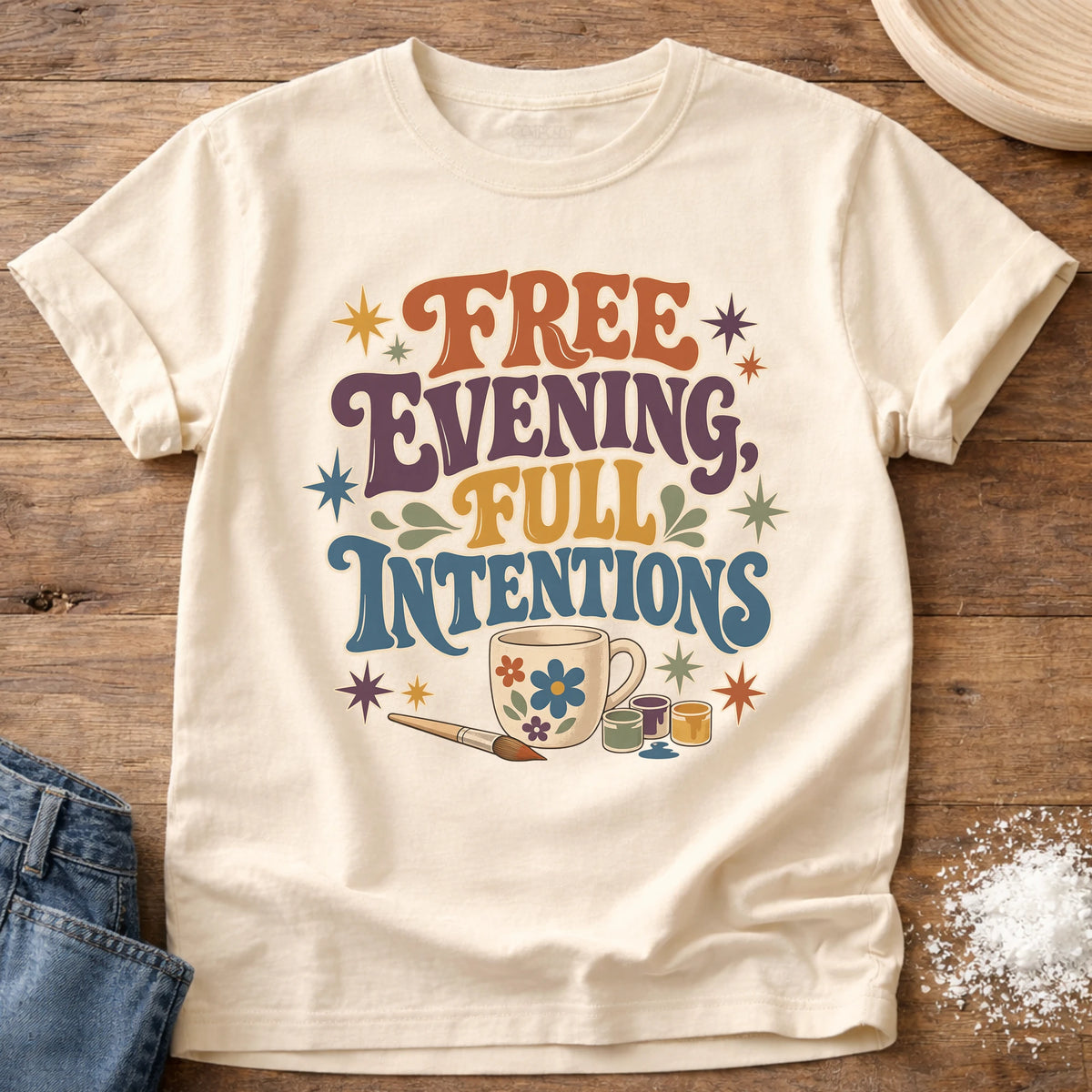 Knead More Fun Full Intentions homebody t-shirt in Ivory