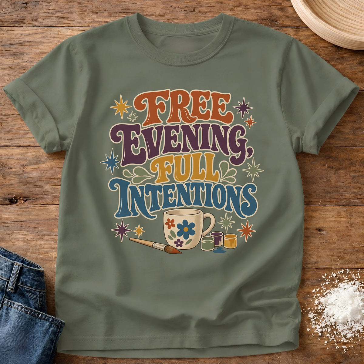 Knead More Fun Full Intentions homebody t-shirt in Moss