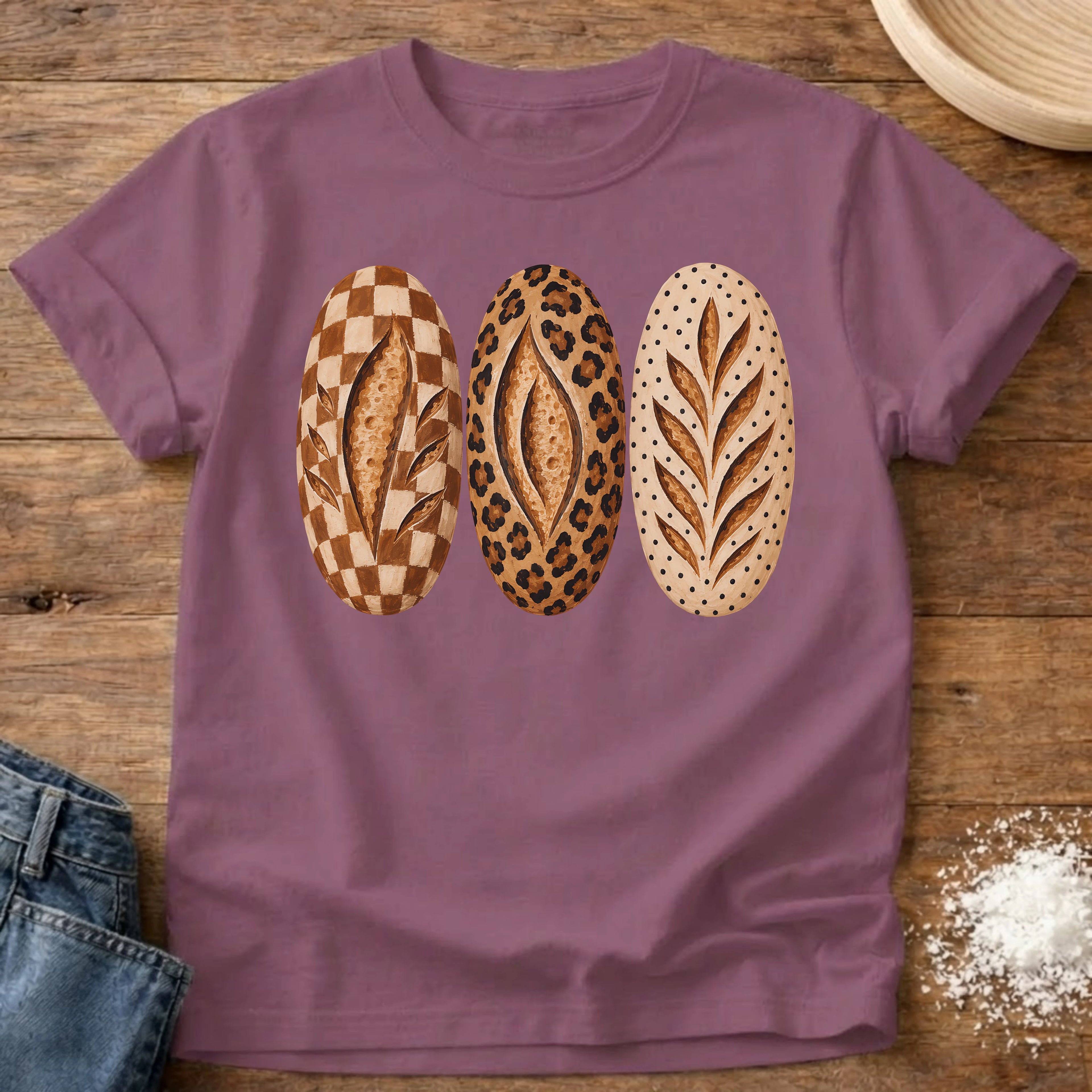 Knead More Fun Fun Fall Loaves sourdough t-shirt in Berry