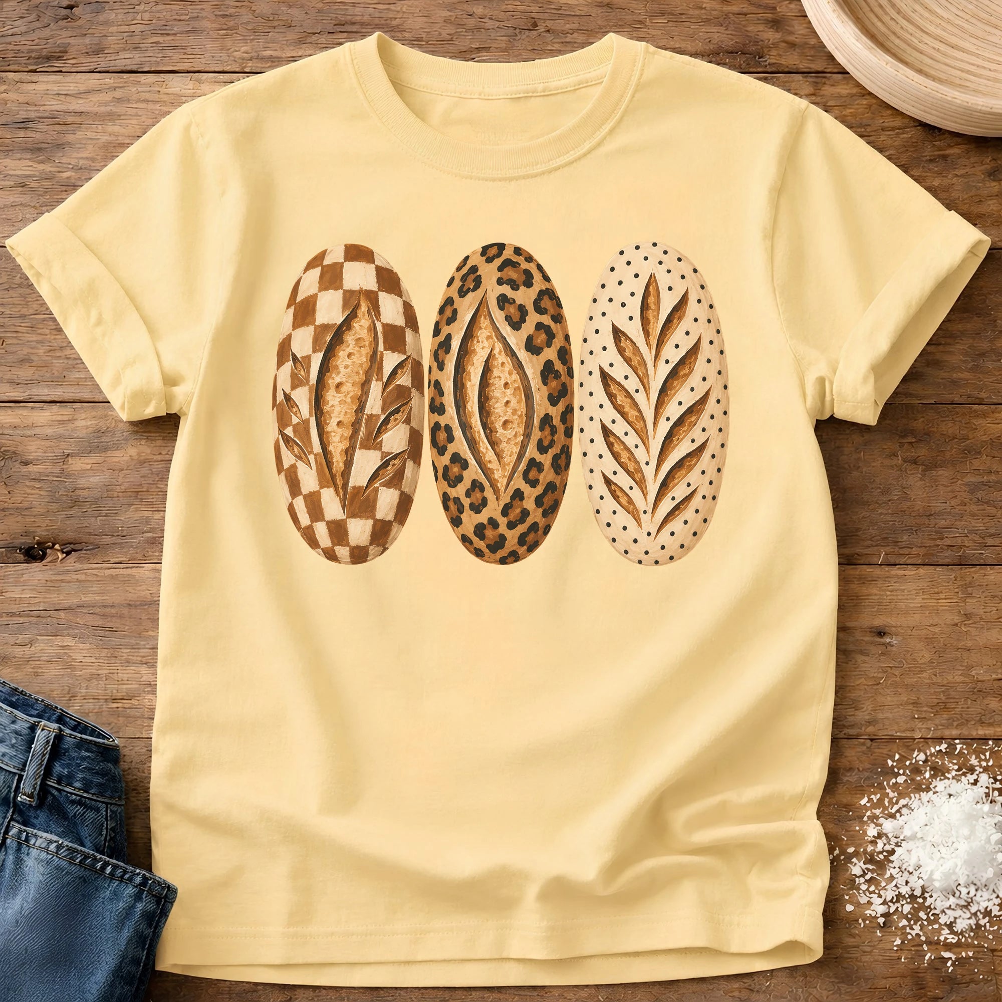 Knead More Fun Fun Fall Loaves sourdough t-shirt in Butter