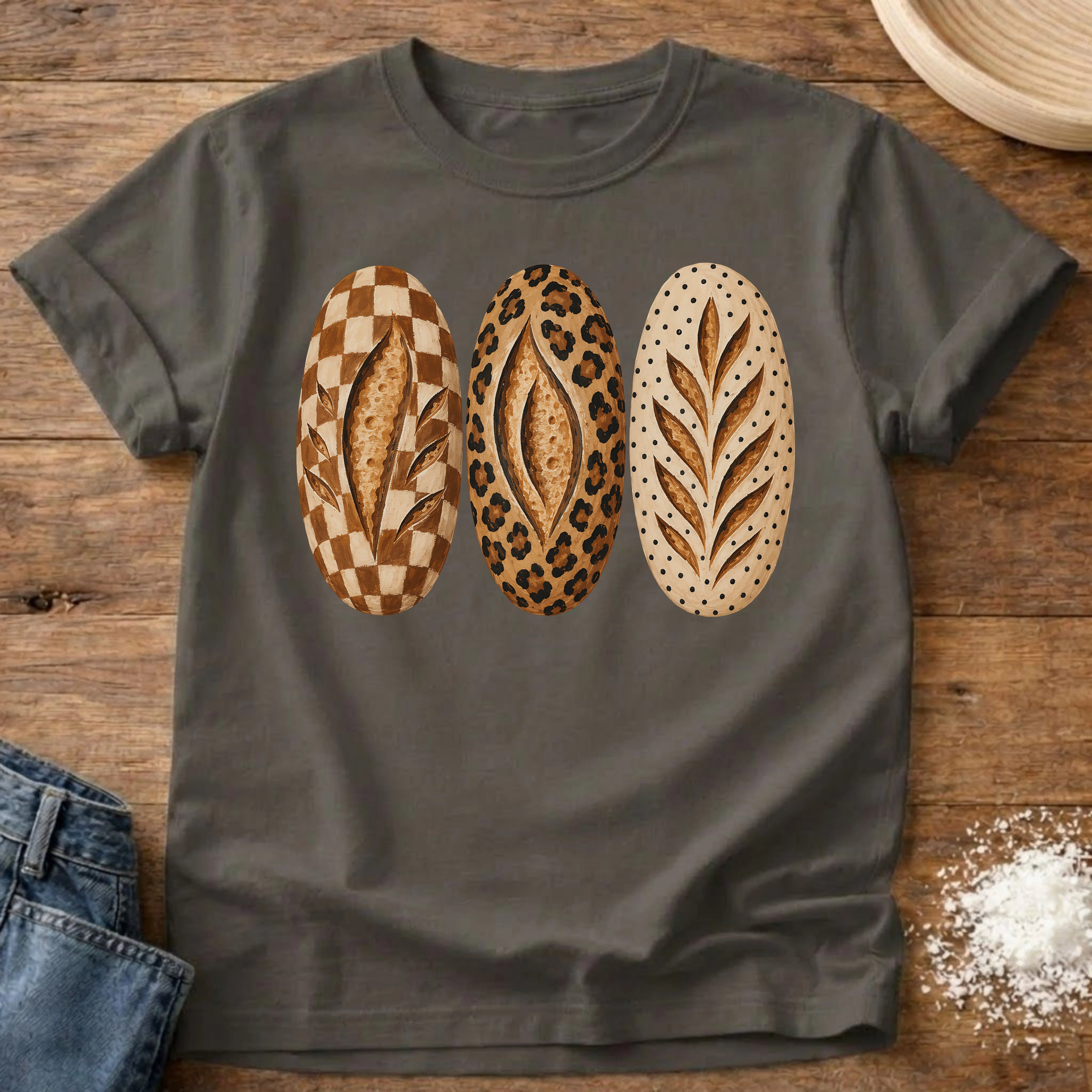 Knead More Fun Fun Fall Loaves sourdough t-shirt in Pepper