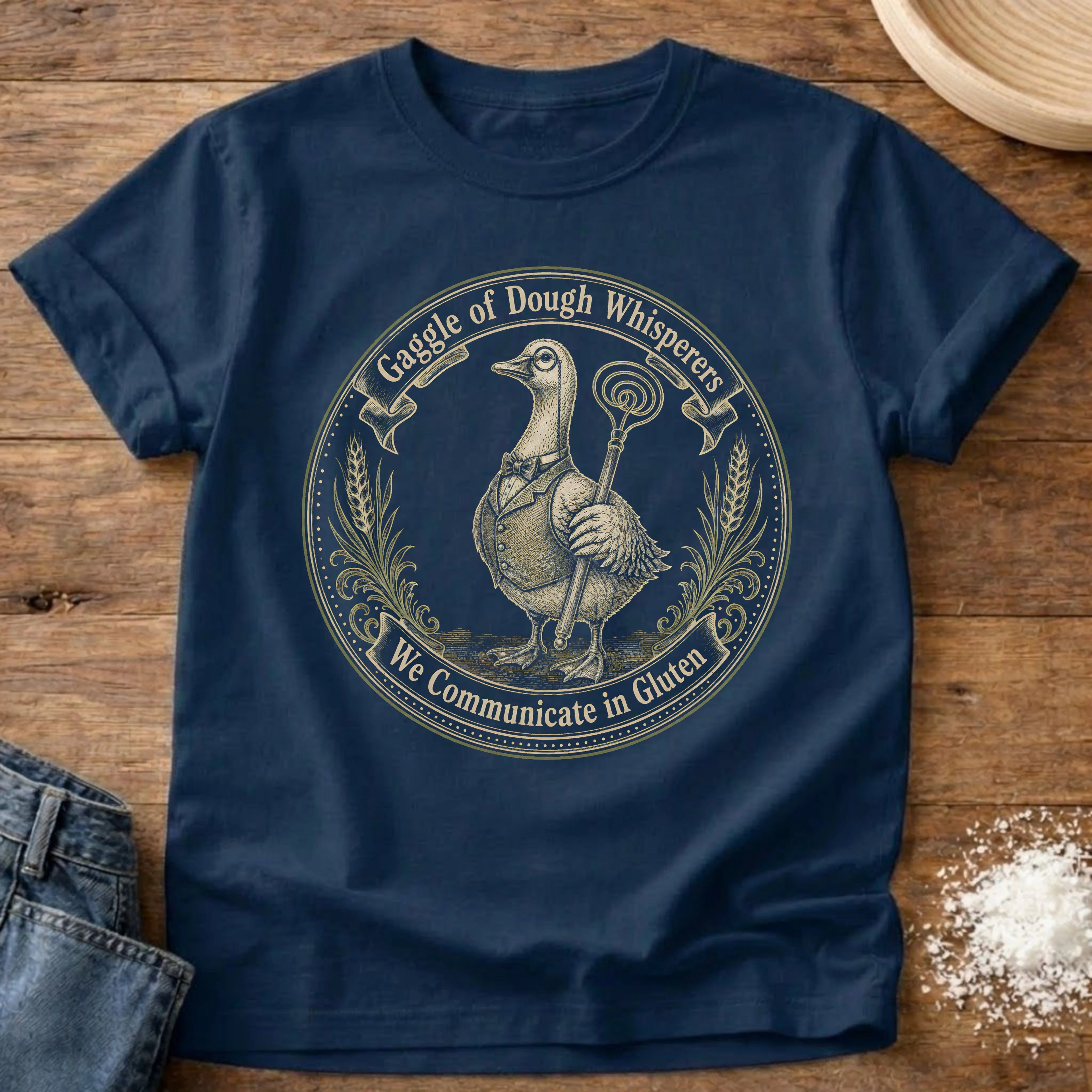 Knead More Fun Gaggle of Dough Whisperers Dark sourdough t-shirt in Navy