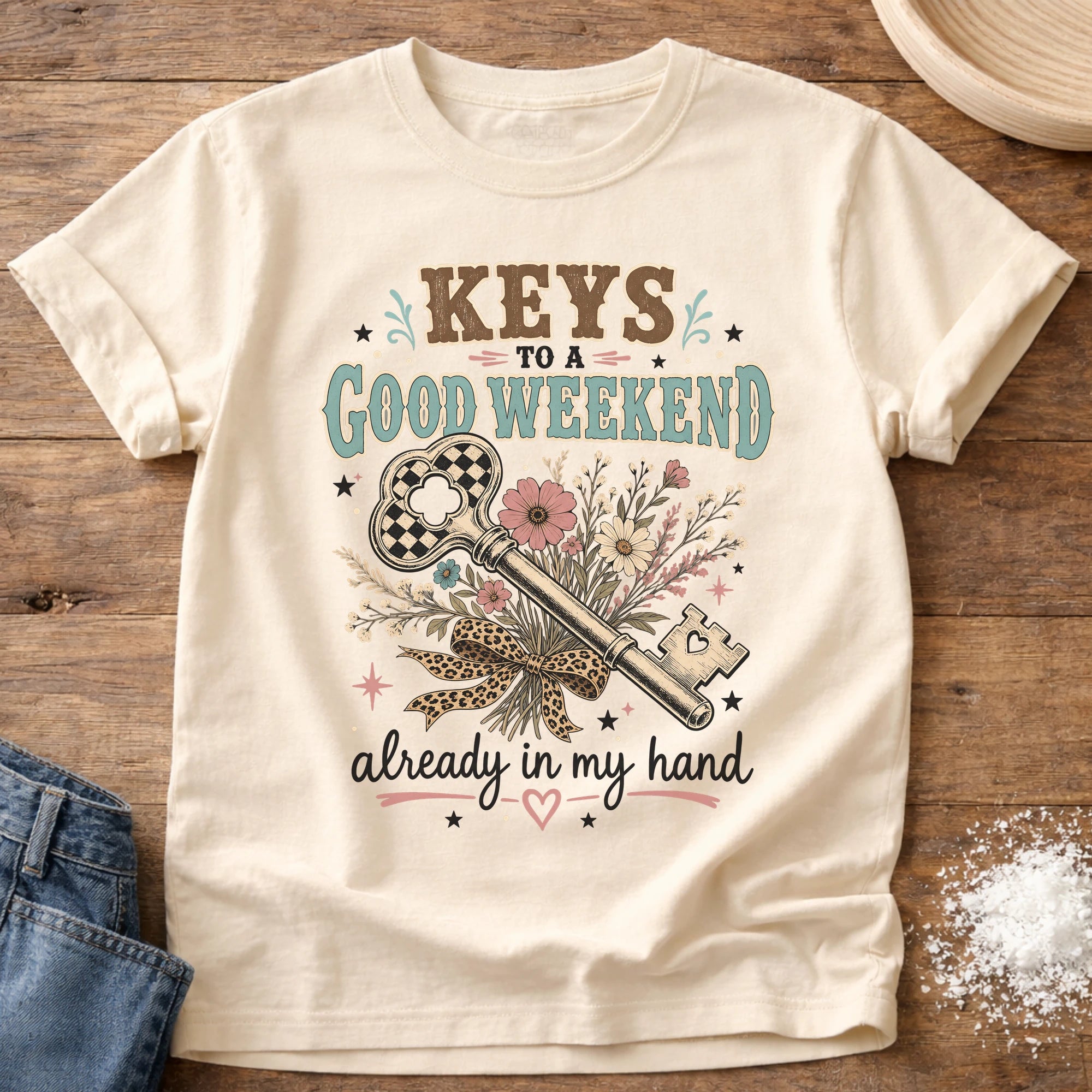 Knead More Fun Good Weekend boho key homebody t-shirt in Ivory