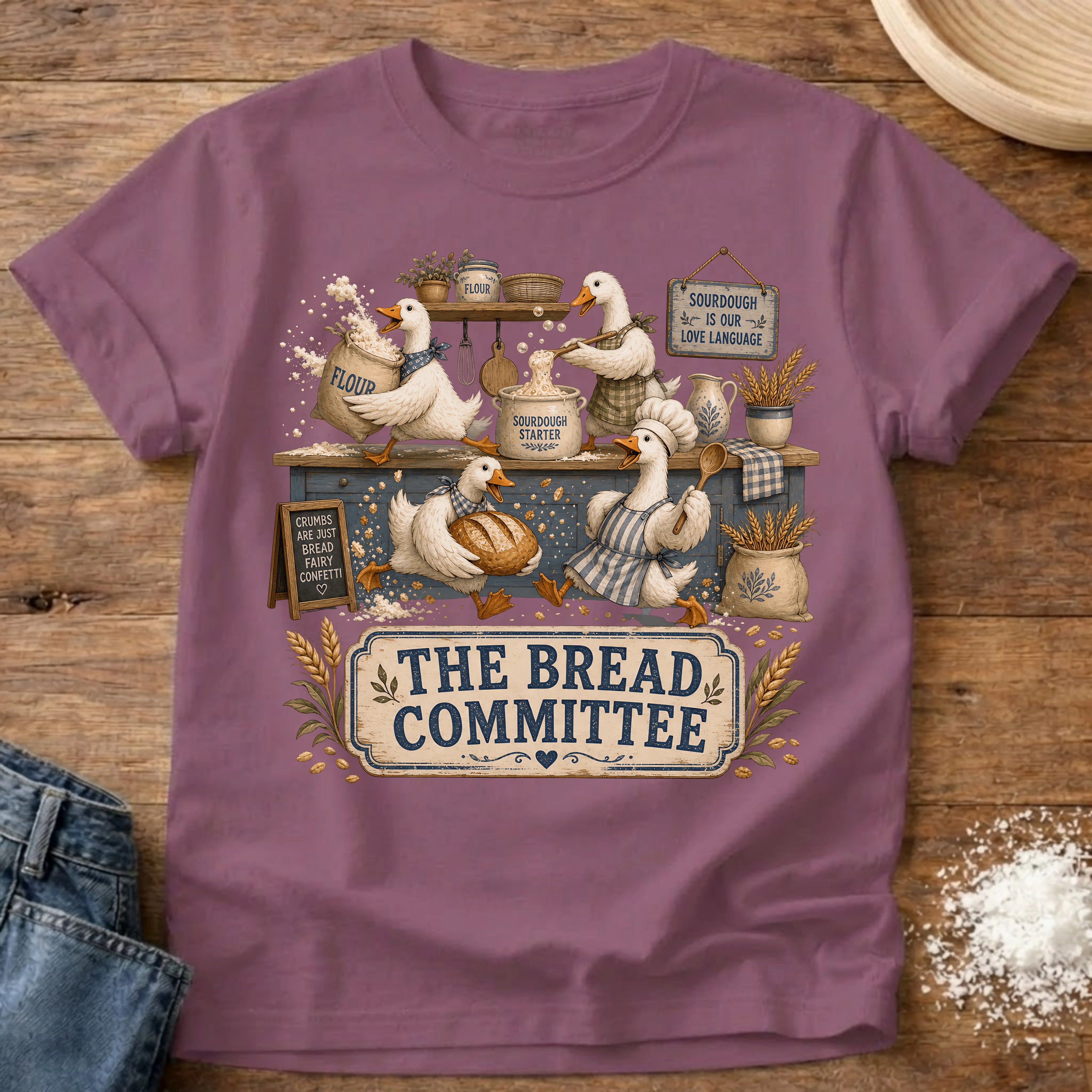 Knead More Fun Goose Bread Committee sourdough t-shirt in Berry