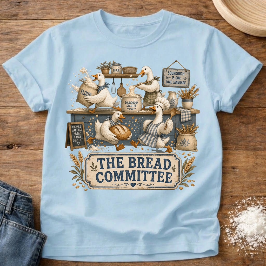 Knead More Fun Goose Bread Committee sourdough t-shirt in Chambray