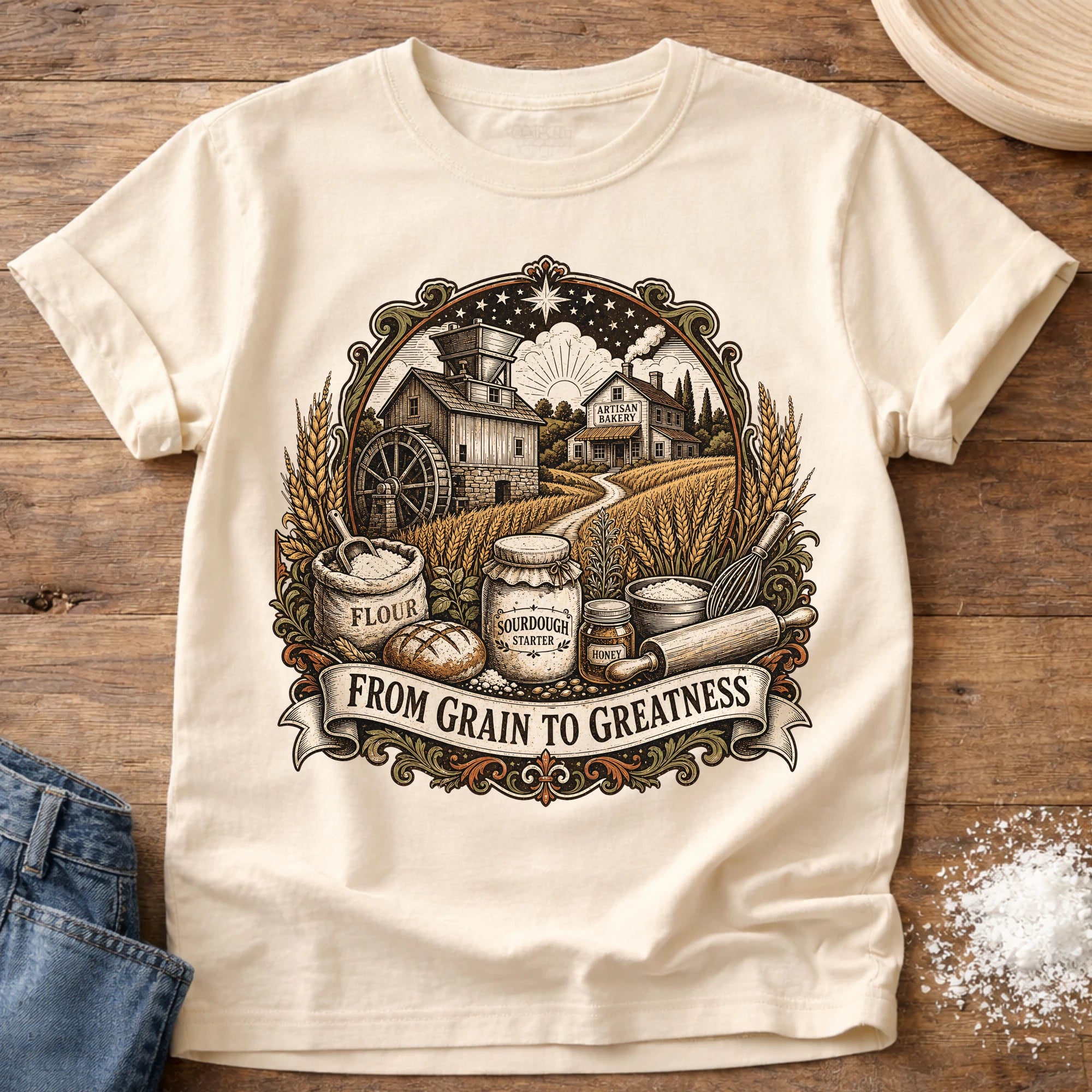 Knead More Fun Grain to Greatness sourdough t-shirt in Ivory