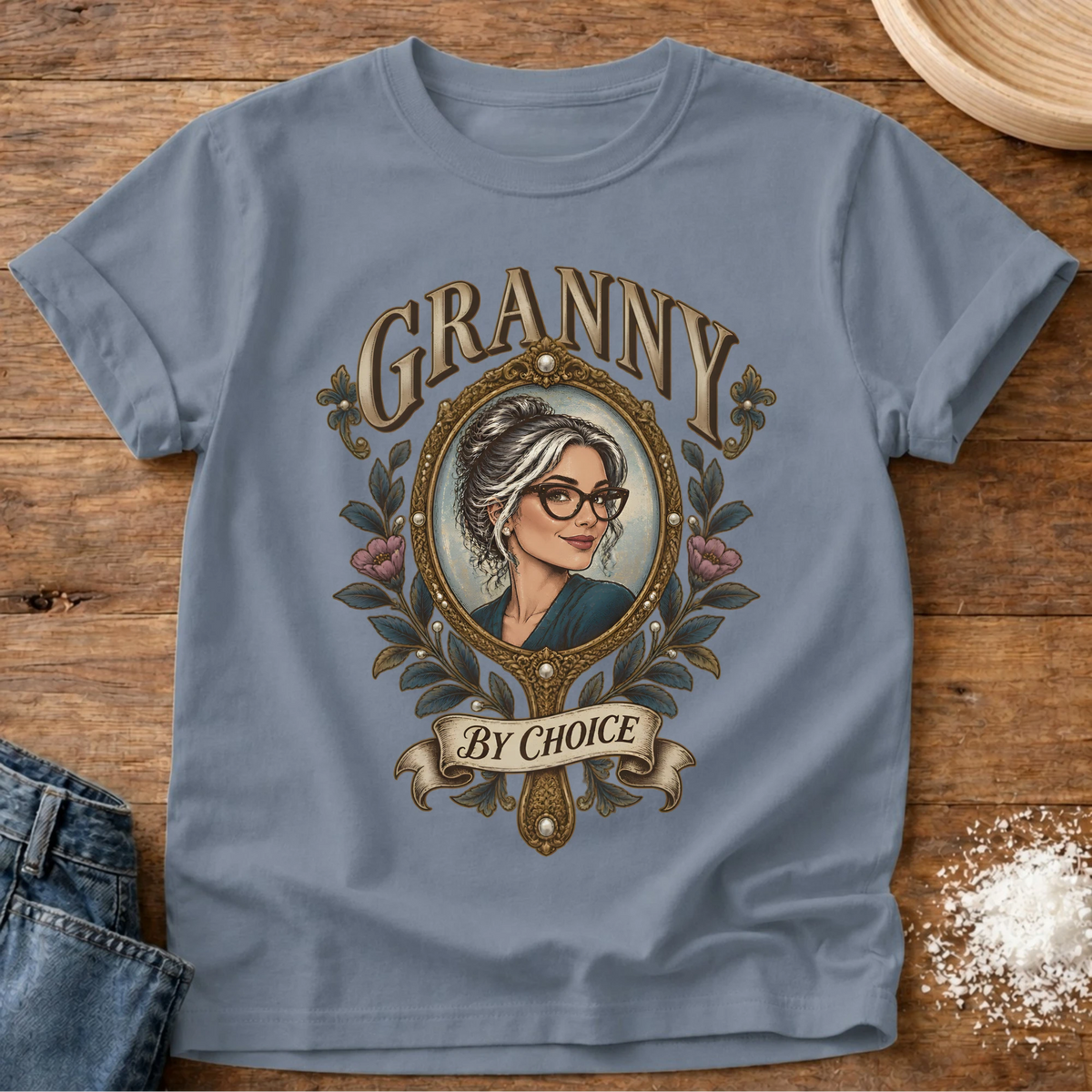 Knead More Fun Granny By Choice grannycore t-shirt in Blue Jean