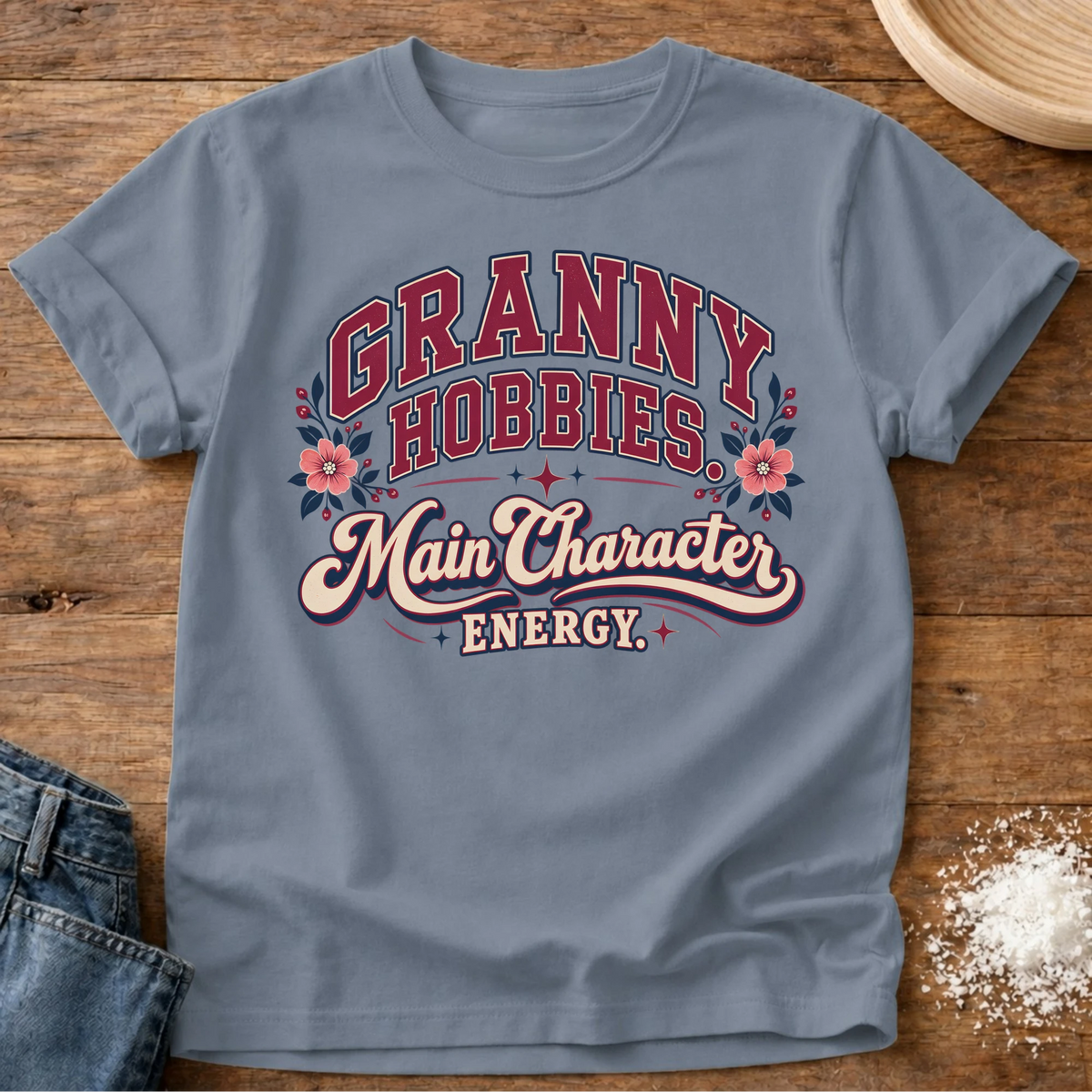 Knead More Fun Granny Hobbies t-shirt in Blue Jean