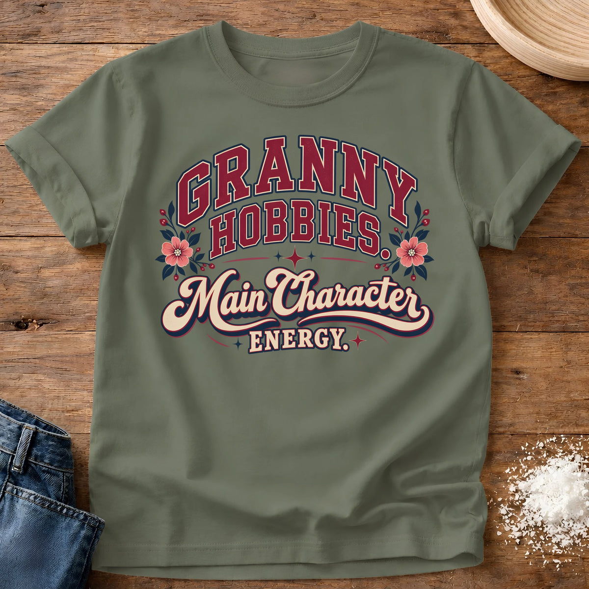 Knead More Fun Granny Hobbies t-shirt in Moss