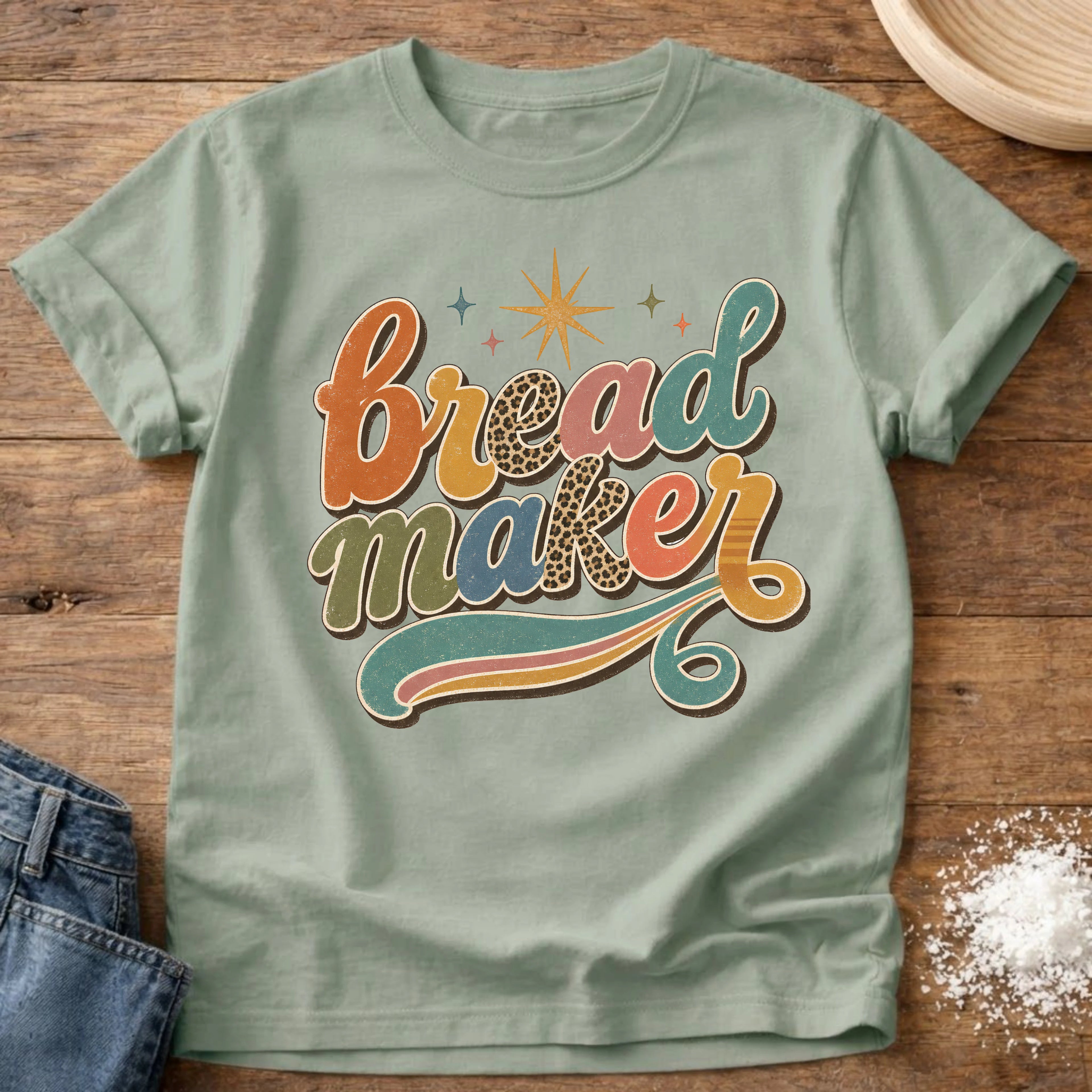 Knead More Fun Groovy Bread Maker sourdough t-shirt in Bay