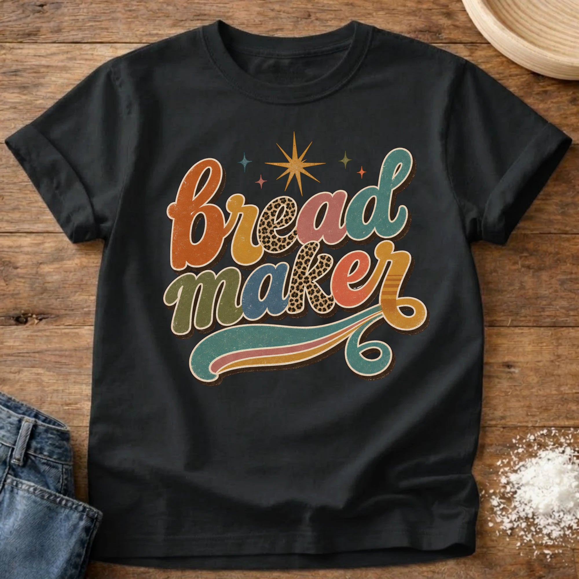 Knead More Fun Groovy Bread Maker sourdough t-shirt in Black