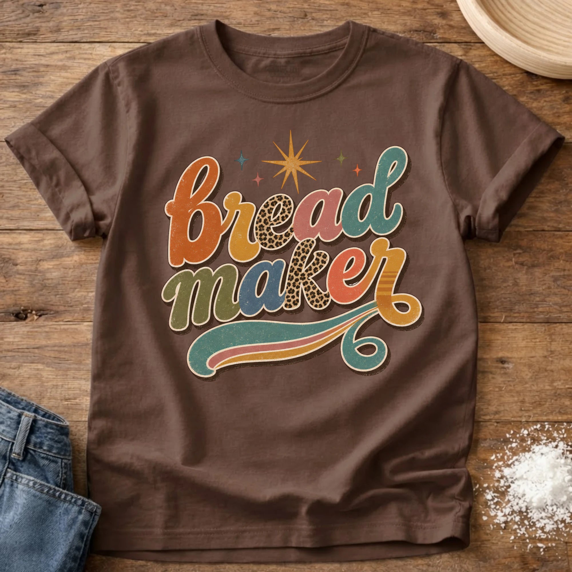 Knead More Fun Groovy Bread Maker sourdough t-shirt in Espresso