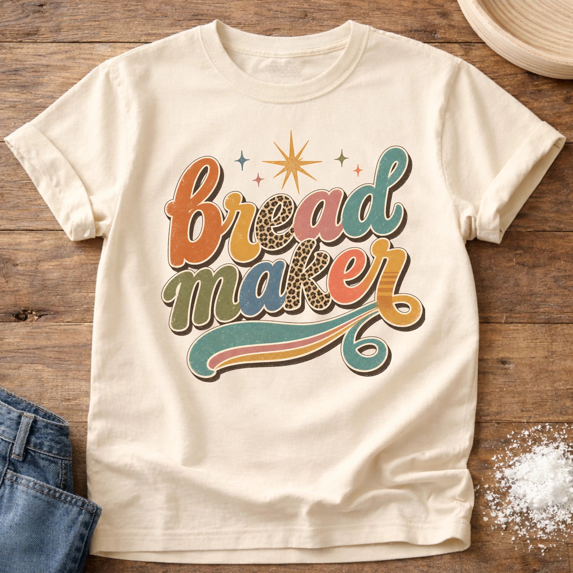 Knead More Fun Groovy Bread Maker sourdough t-shirt in Ivory